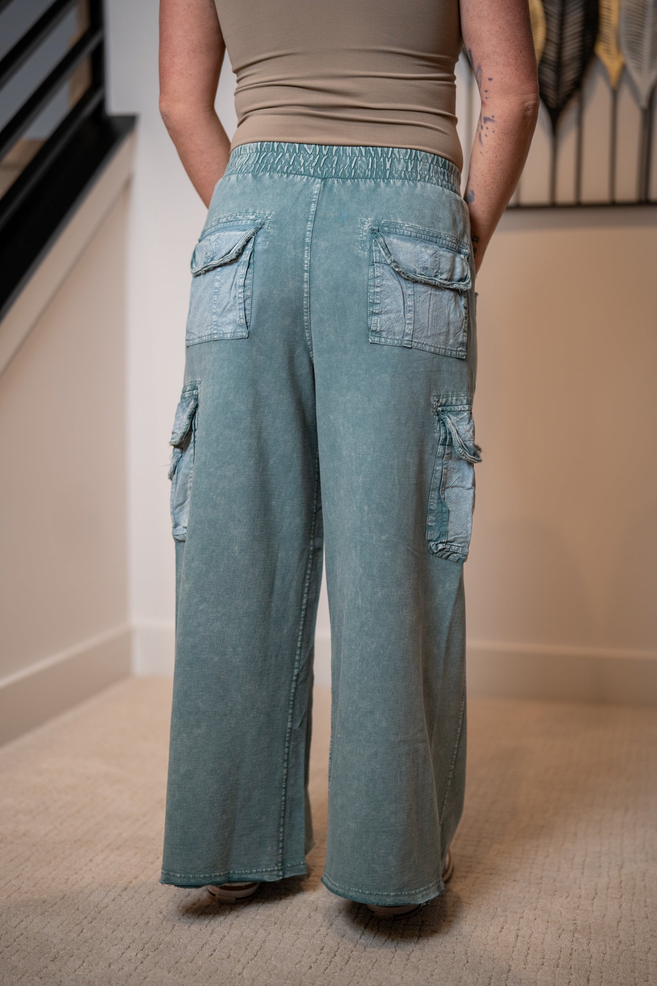 Easel Washed Terry Knit Cargo Pants