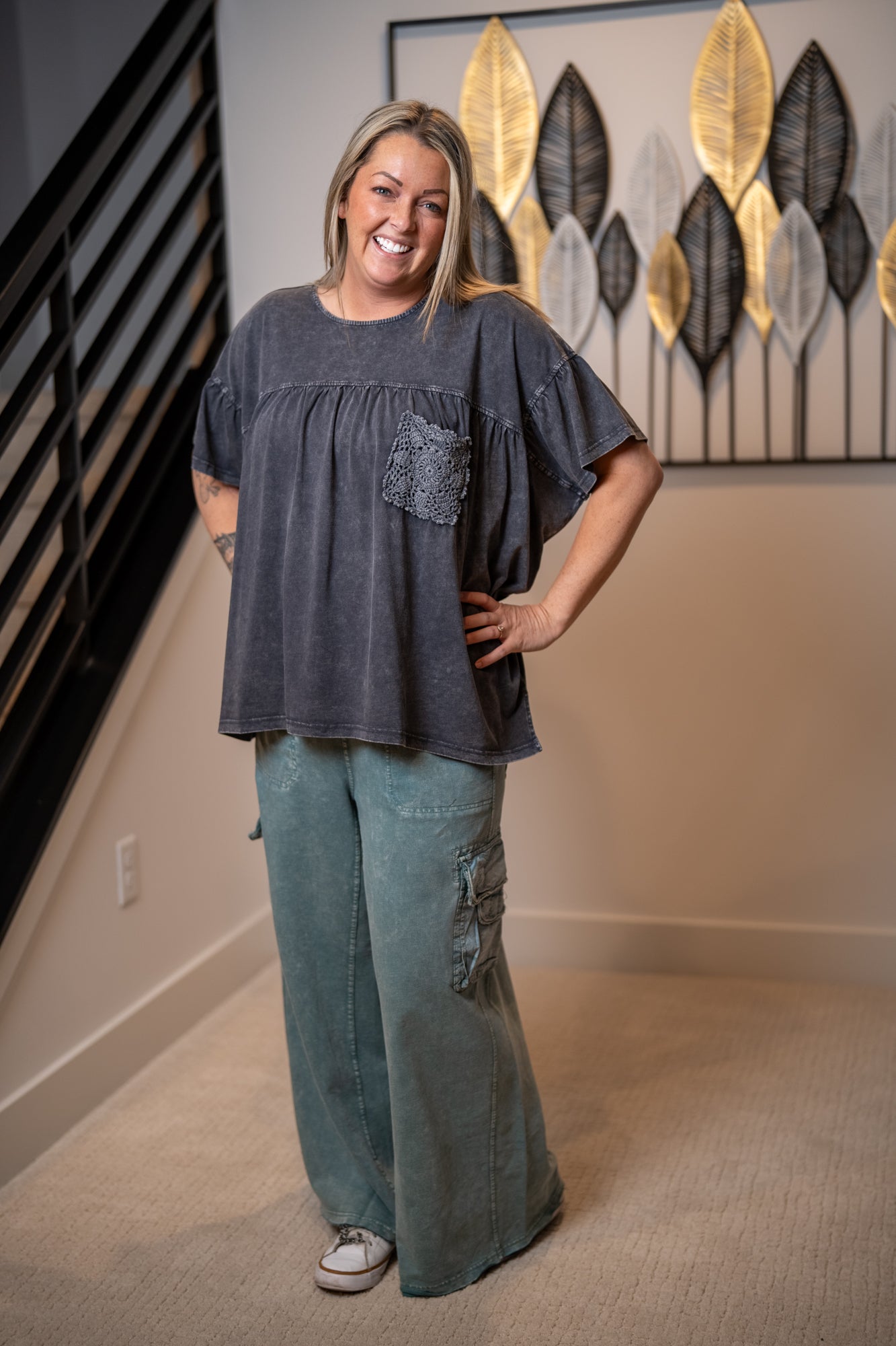 Easel Washed Cotton Loose Fit Top