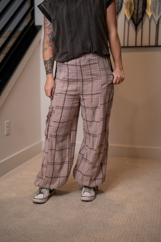 Easel Plaid Mineral Washed Pants