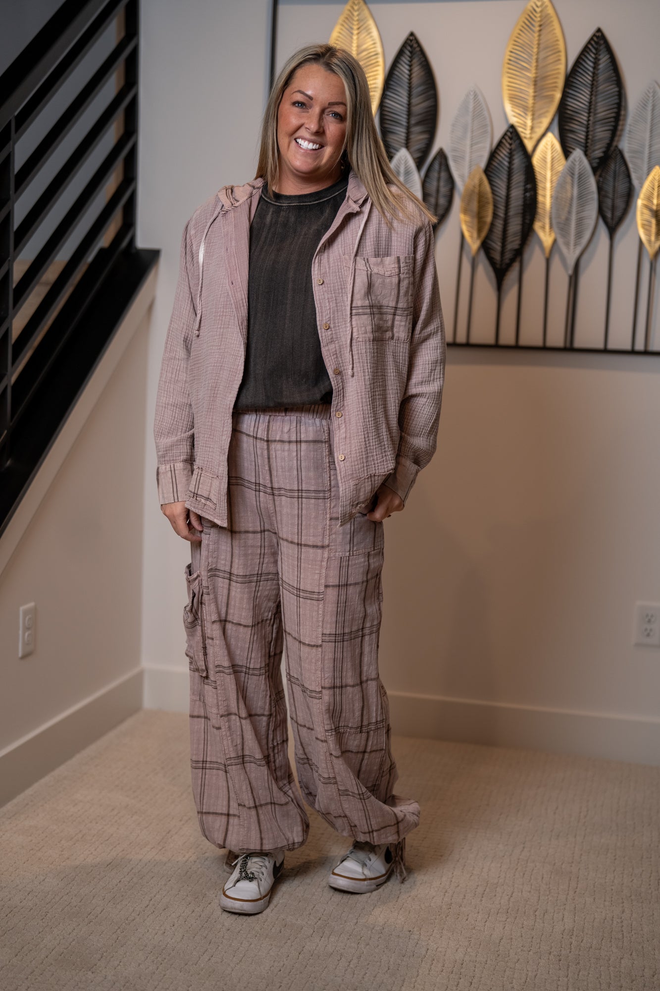 Easel Plaid Mineral Washed Pants