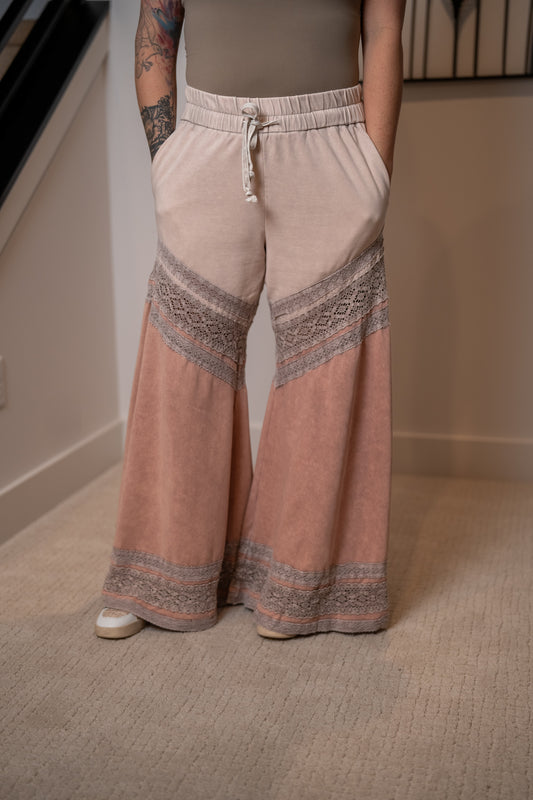 Oli & Hali Washed Fabric Mix Wide Leg Pants