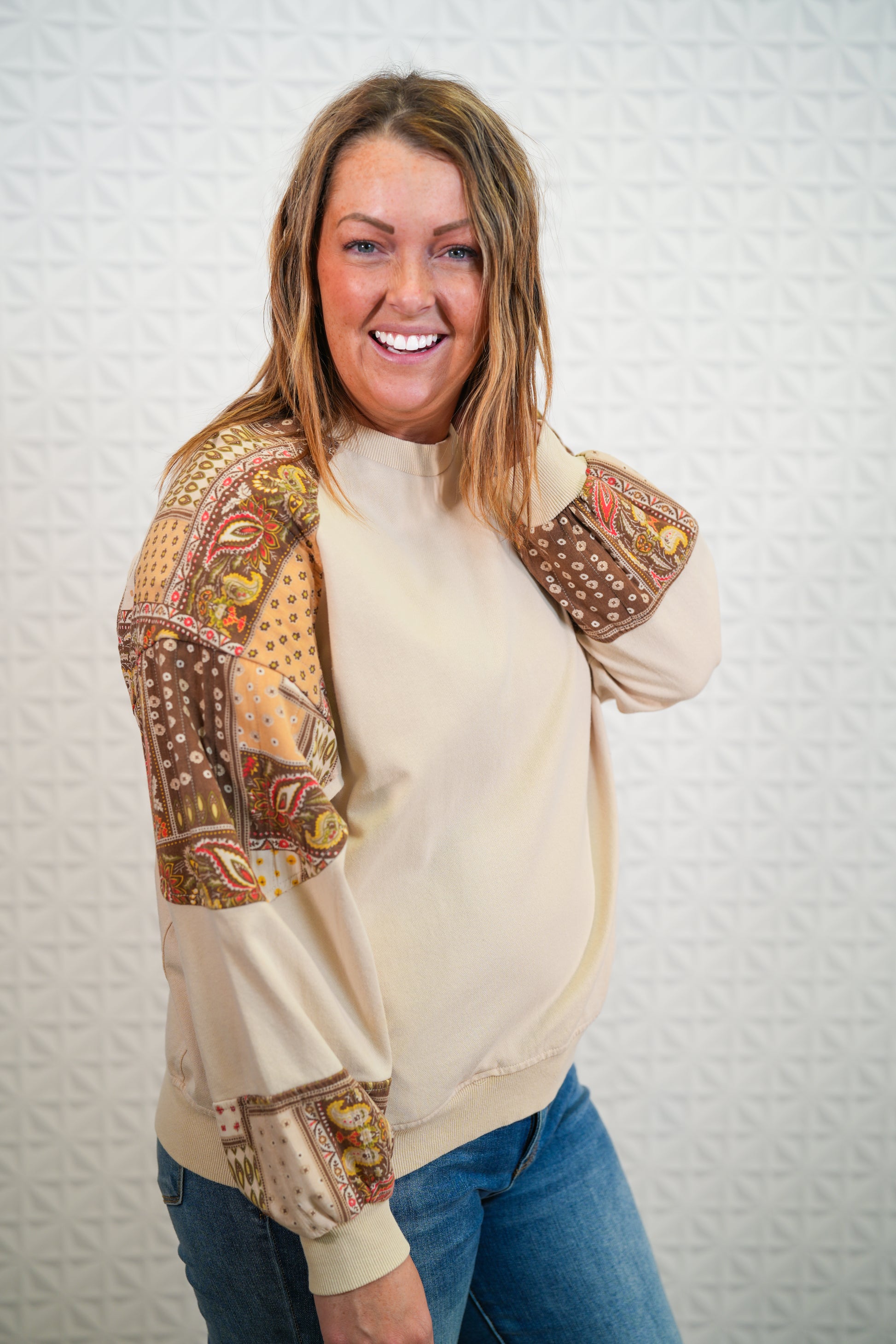 Glad To Be Me Print Mix Pullover - Buttercup Lynne Boutique