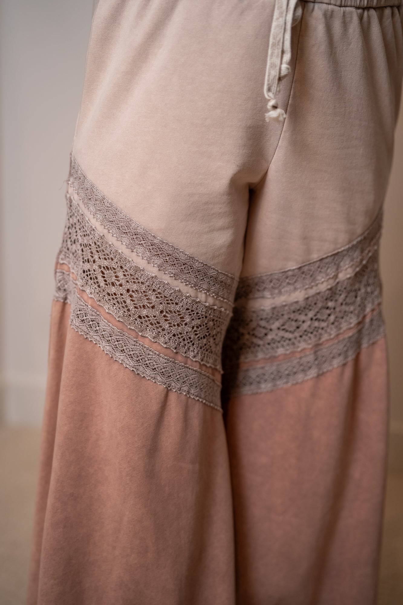 Oli & Hali Washed Fabric Mix Wide Leg Pants