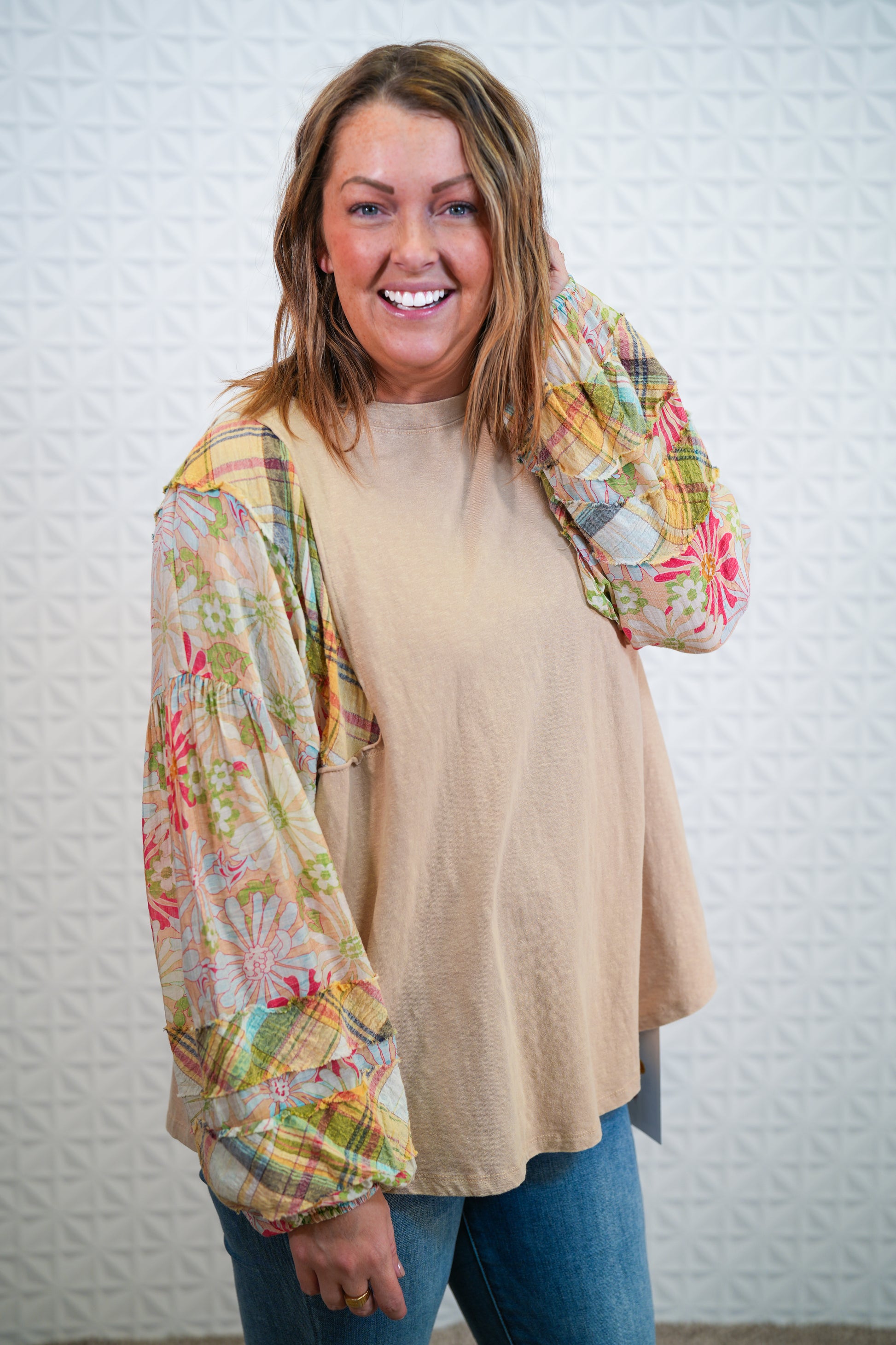 Beautiful Day Mix Print Mineral Washed Top - Buttercup Lynne Boutique