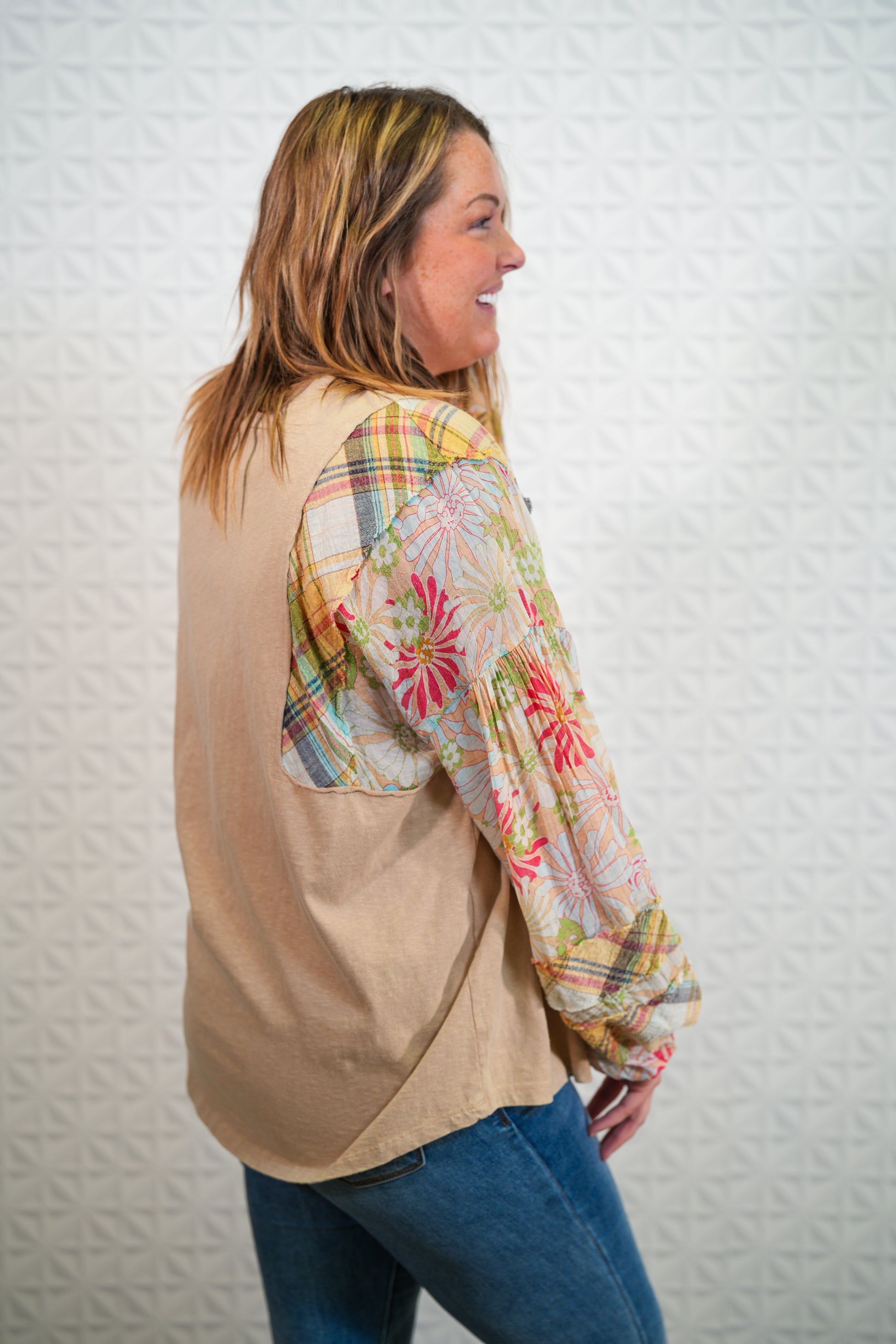 Beautiful Day Mix Print Mineral Washed Top - Buttercup Lynne Boutique