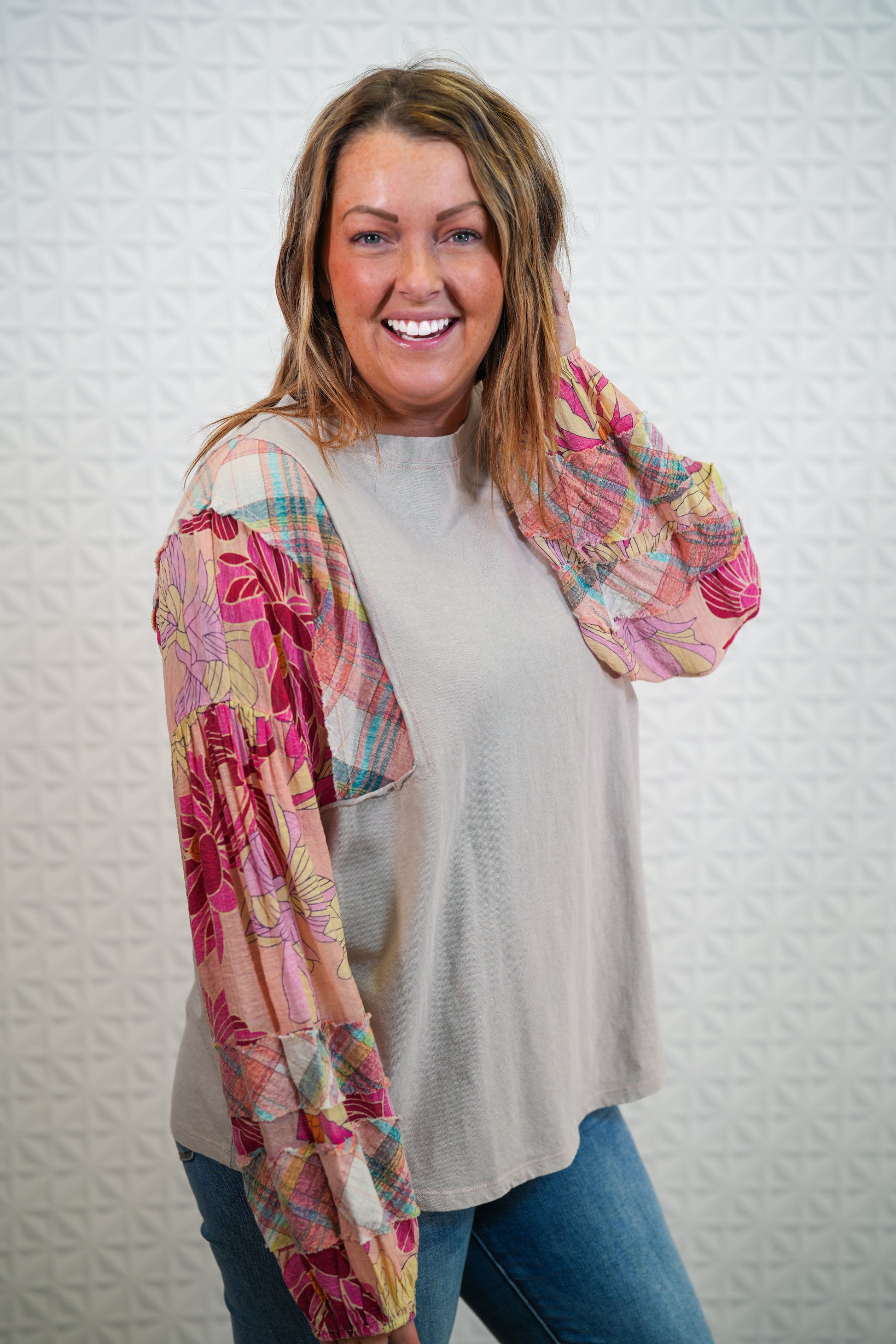 Beautiful Day Mix Print Mineral Washed Top - Buttercup Lynne Boutique