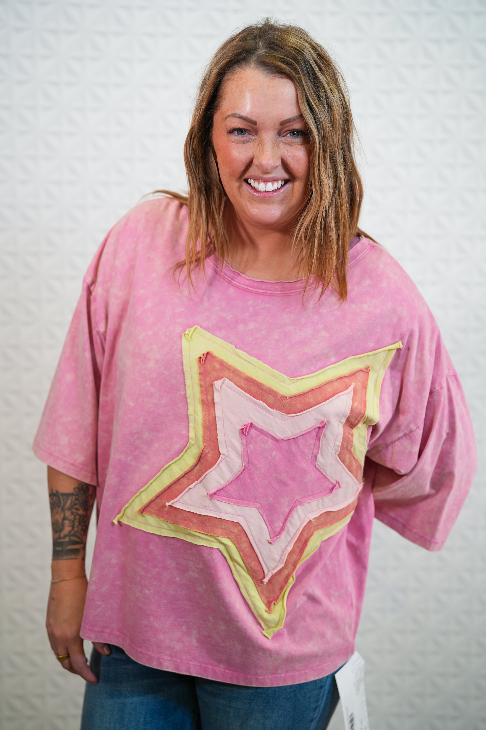 Star Patch Mineral Washed Knit Top - Cotton Candy - Regular and Plus - Buttercup Lynne Boutique