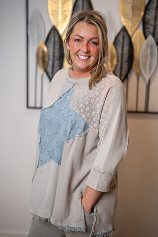 Starlight Washed Waffle Knit Top – Light Ash  Easel