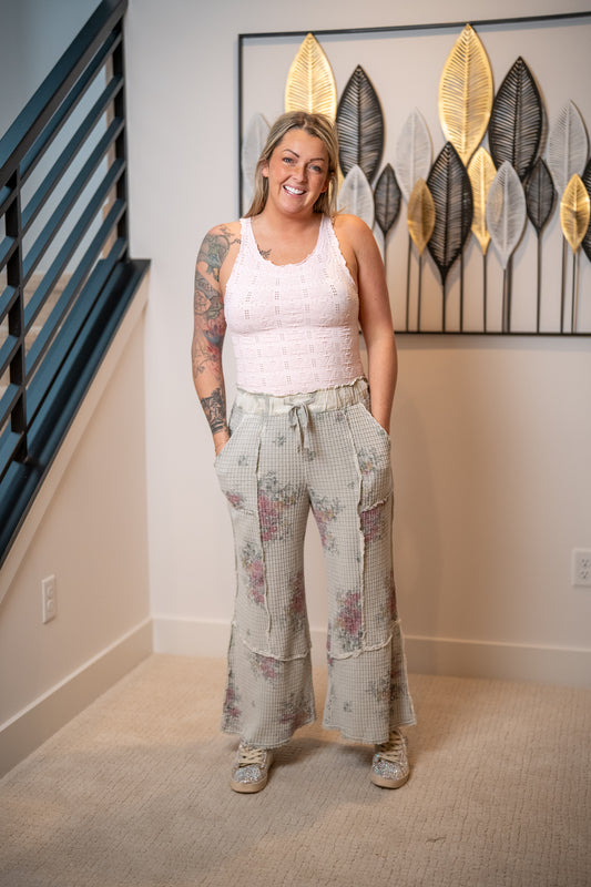 Soft Meadow Ash Floral Waffle Pants – Easel