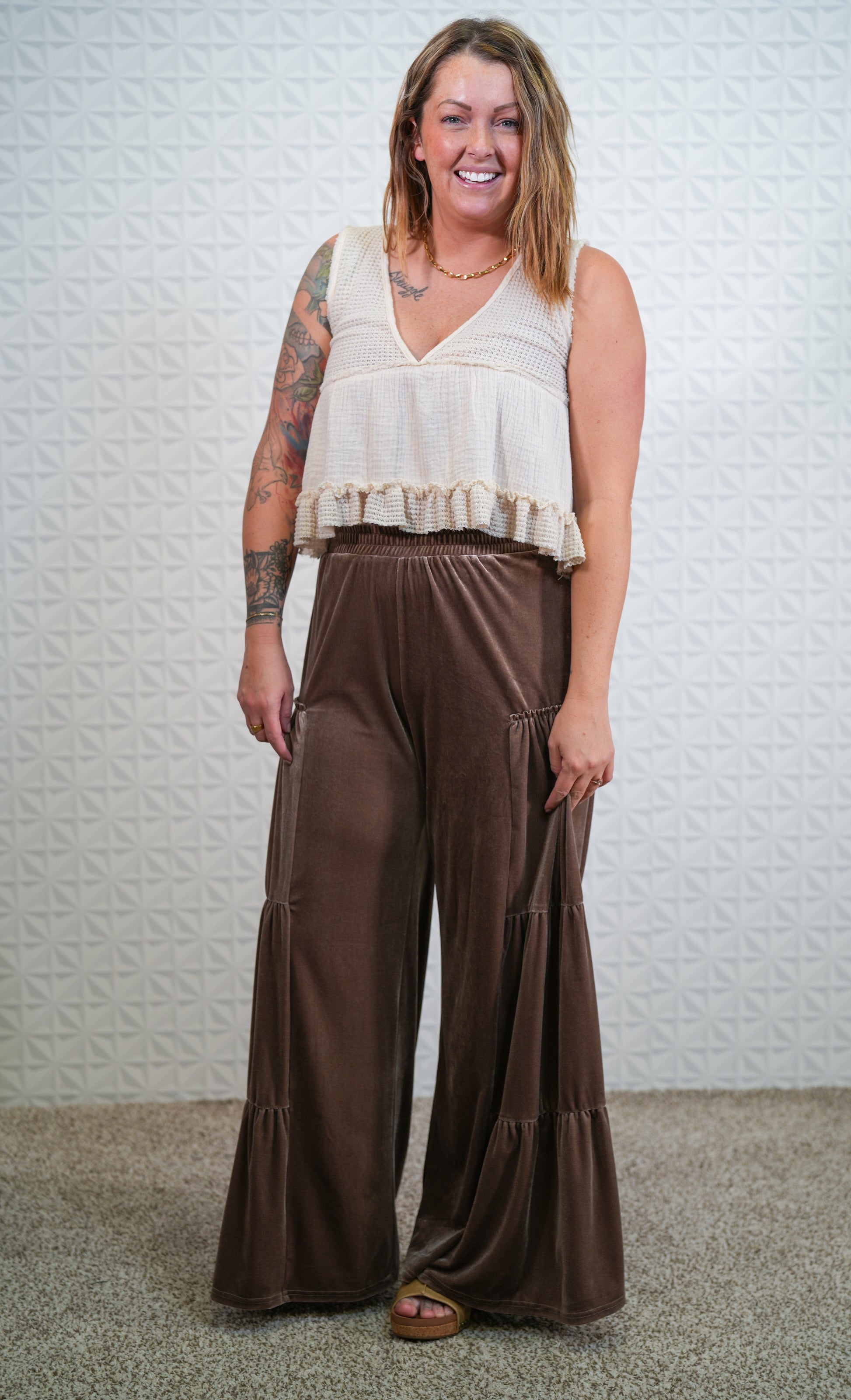 Without A Trace Velvet Tiered Pants - Buttercup Lynne Boutique