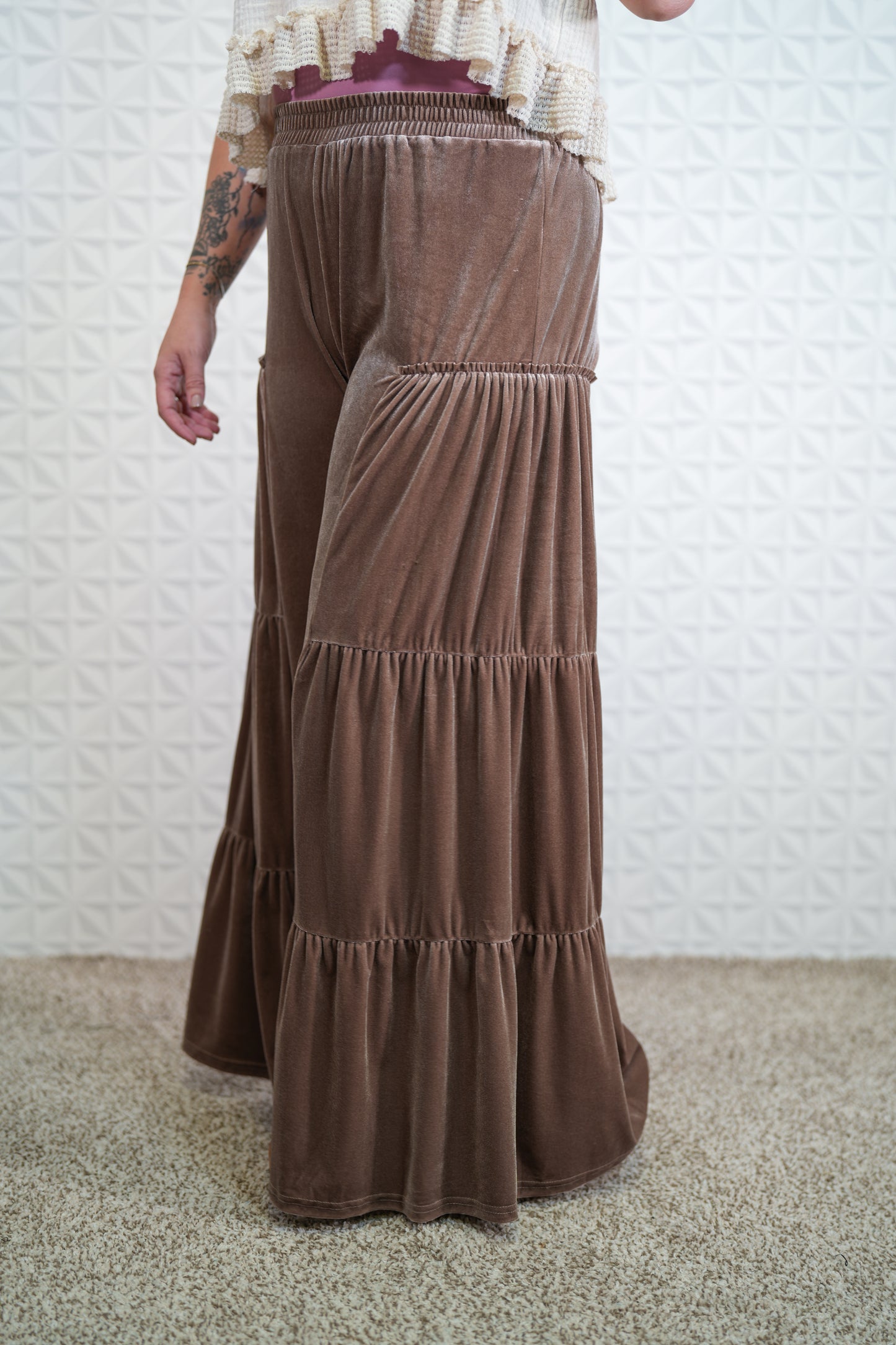 Without A Trace Velvet Tiered Pants - Buttercup Lynne Boutique