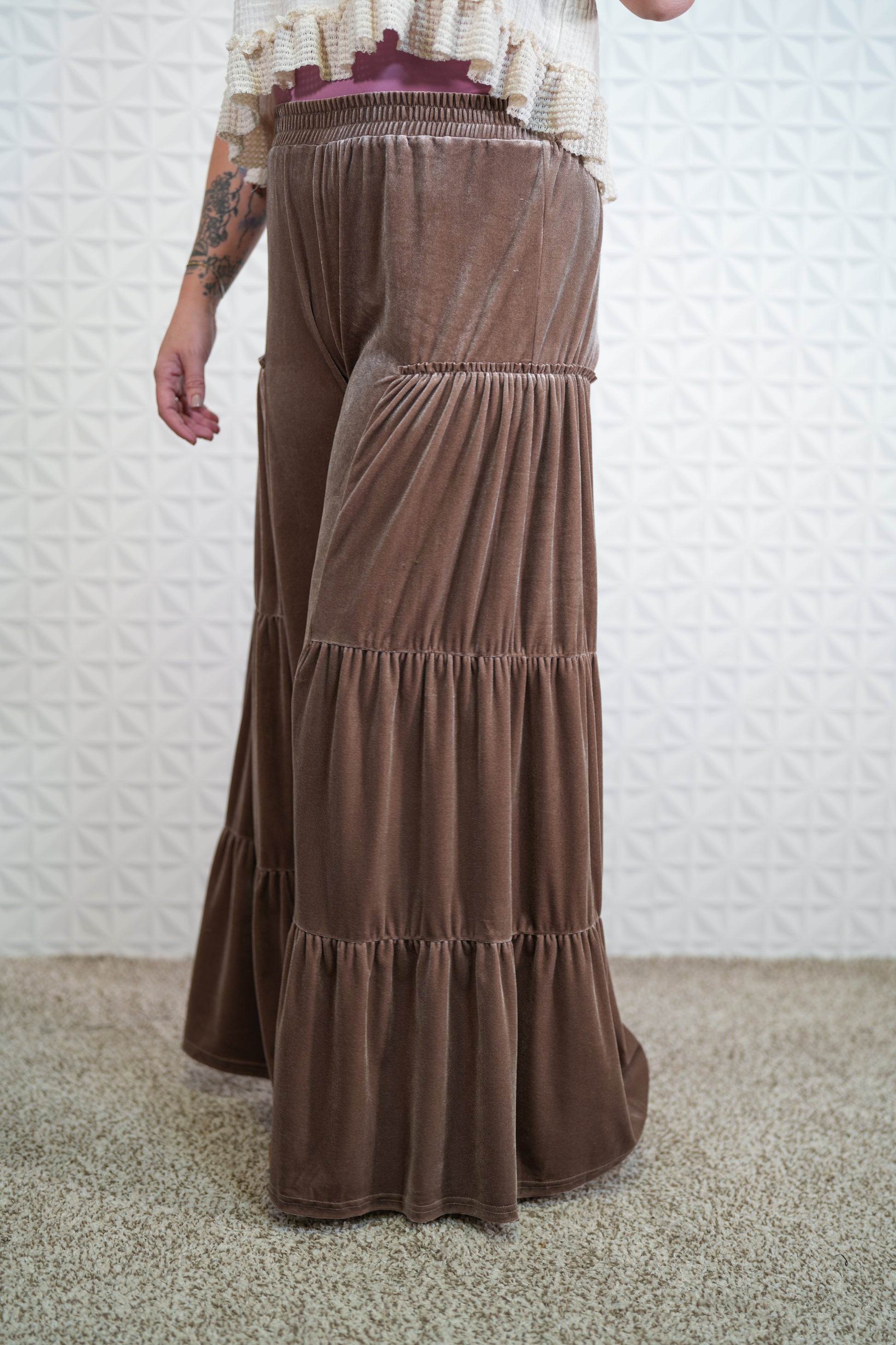 Without A Trace Velvet Tiered Pants - Buttercup Lynne Boutique
