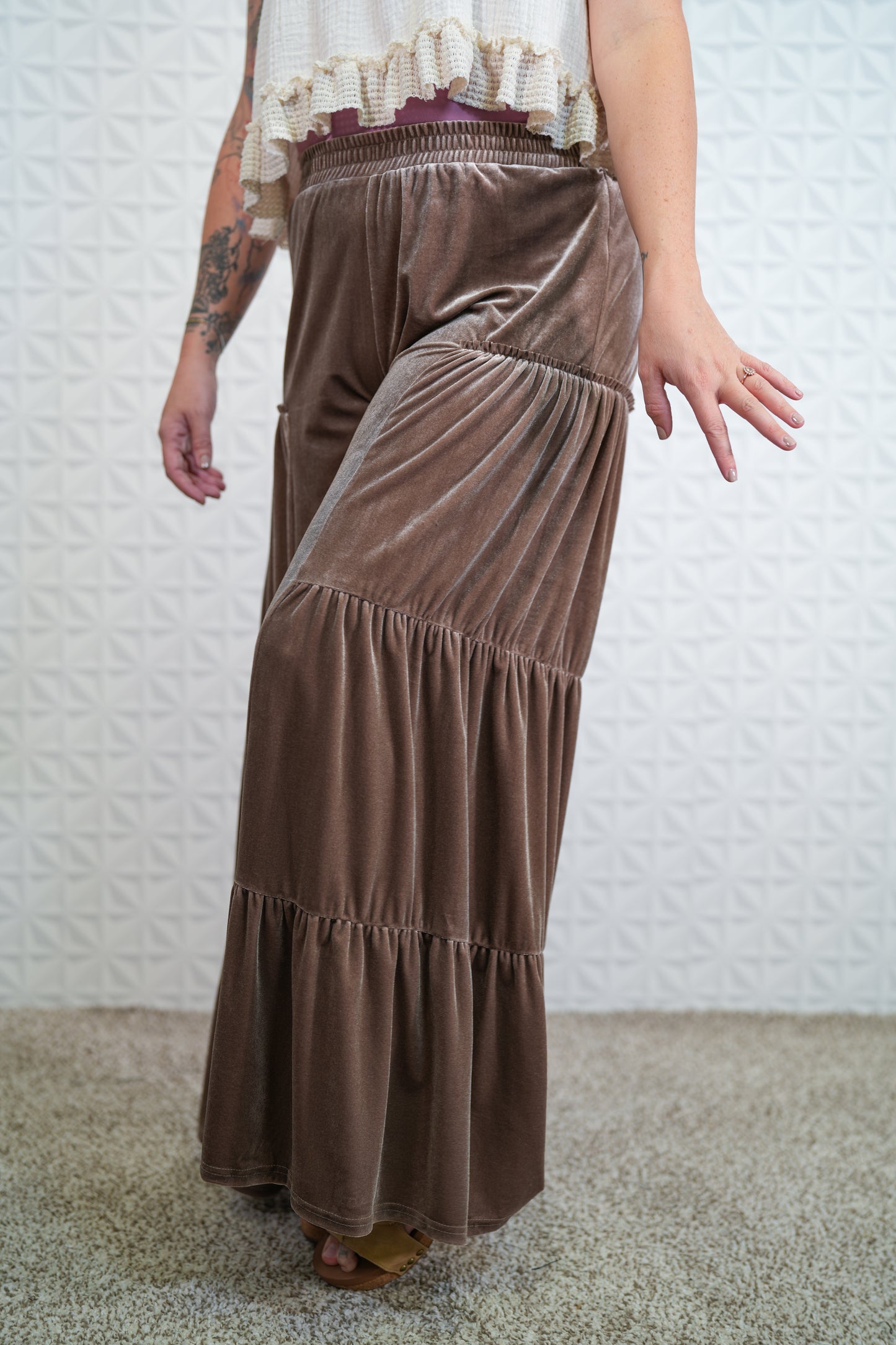 Without A Trace Velvet Tiered Pants - Buttercup Lynne Boutique