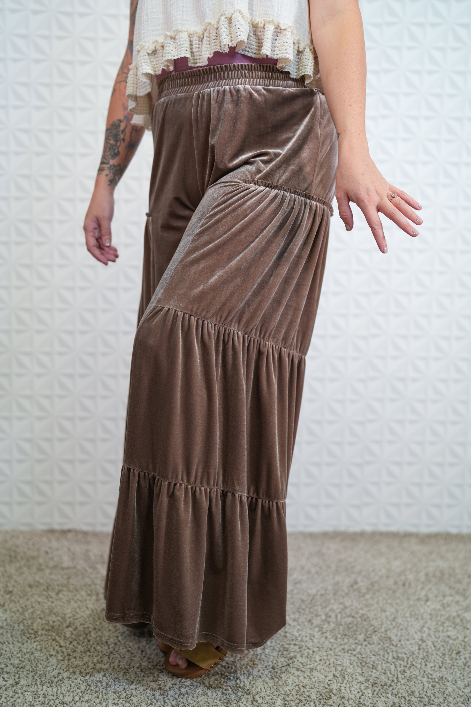 Without A Trace Velvet Tiered Pants - Buttercup Lynne Boutique