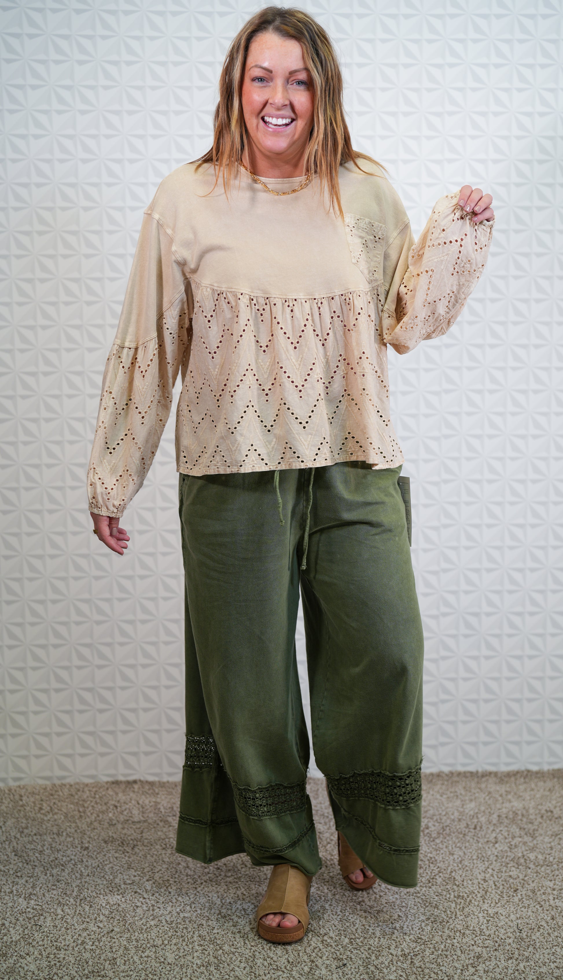 Taking Over Crochet Tape Terry Knit Pants - Buttercup Lynne Boutique