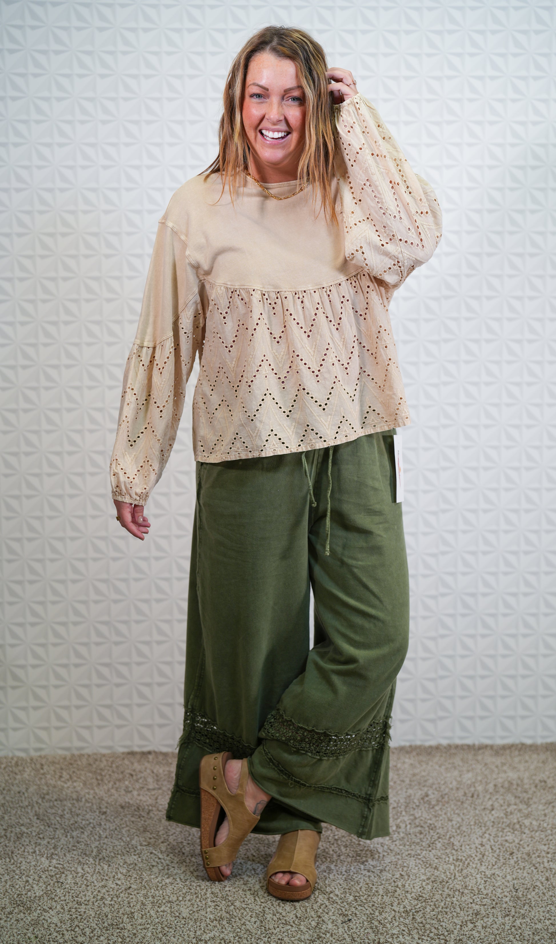 Taking Over Crochet Tape Terry Knit Pants - Buttercup Lynne Boutique