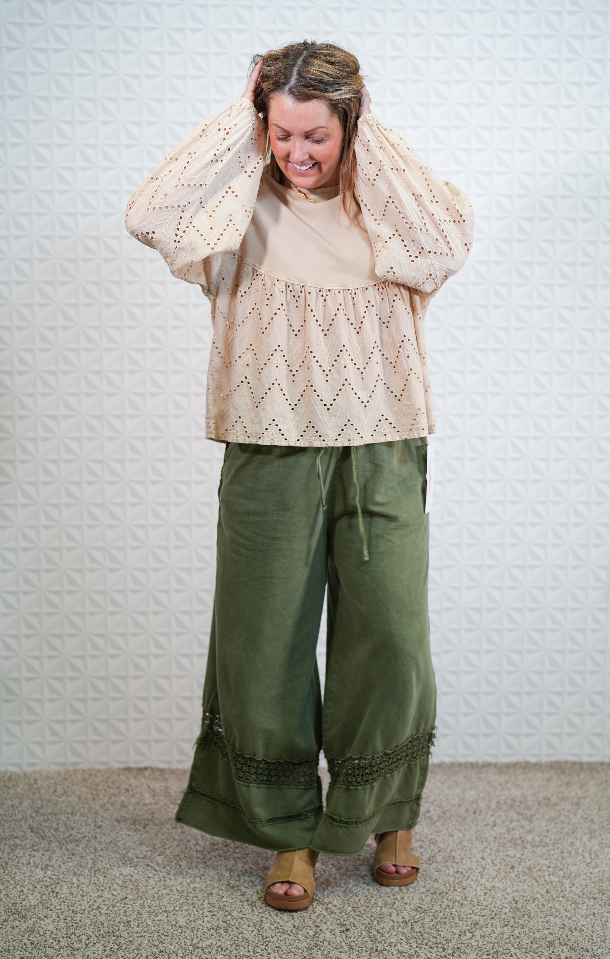 Taking Over Crochet Tape Terry Knit Pants - Buttercup Lynne Boutique