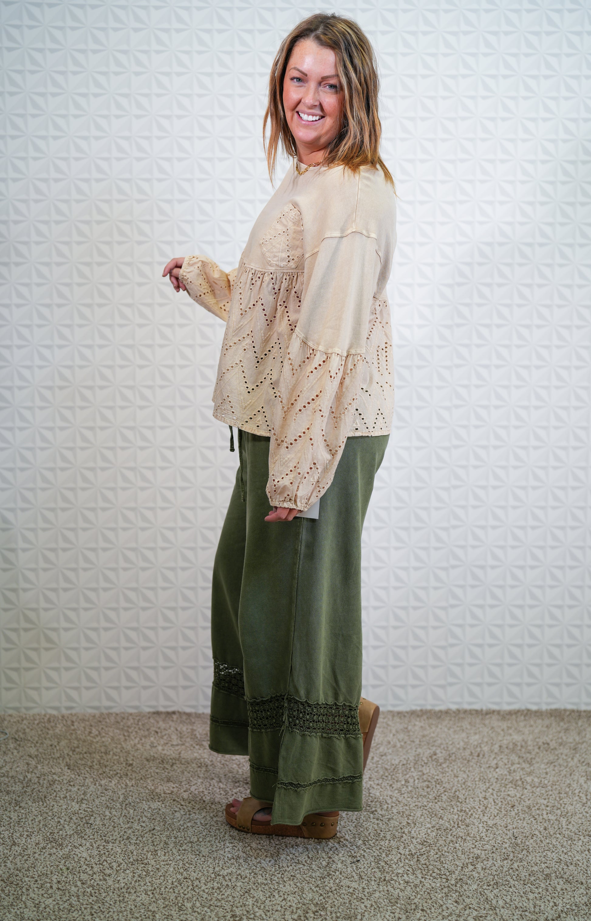 Taking Over Crochet Tape Terry Knit Pants - Buttercup Lynne Boutique