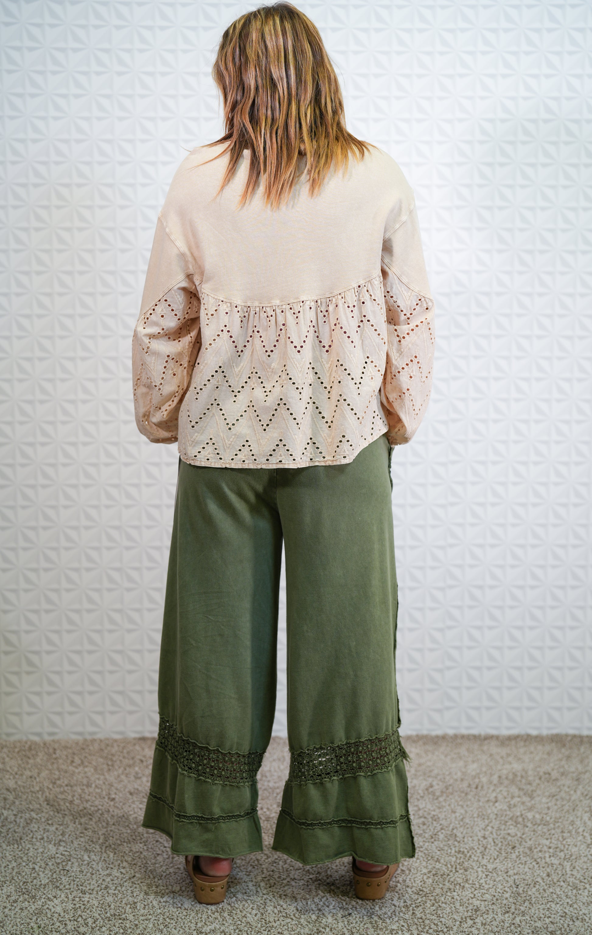 Taking Over Crochet Tape Terry Knit Pants - Buttercup Lynne Boutique