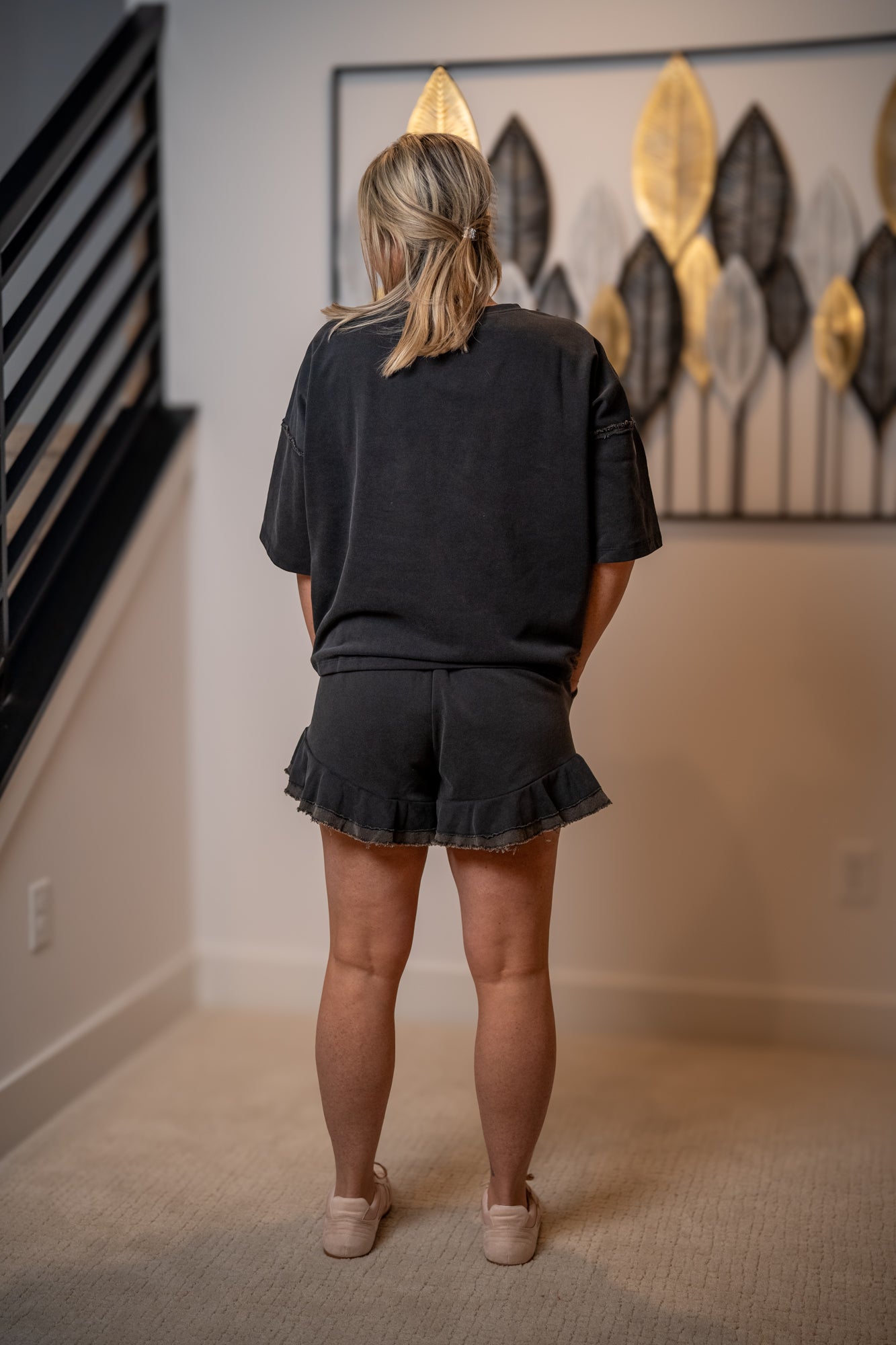 Effortless Edge Washed Ruffle Hem Top – Charcoal – Easel