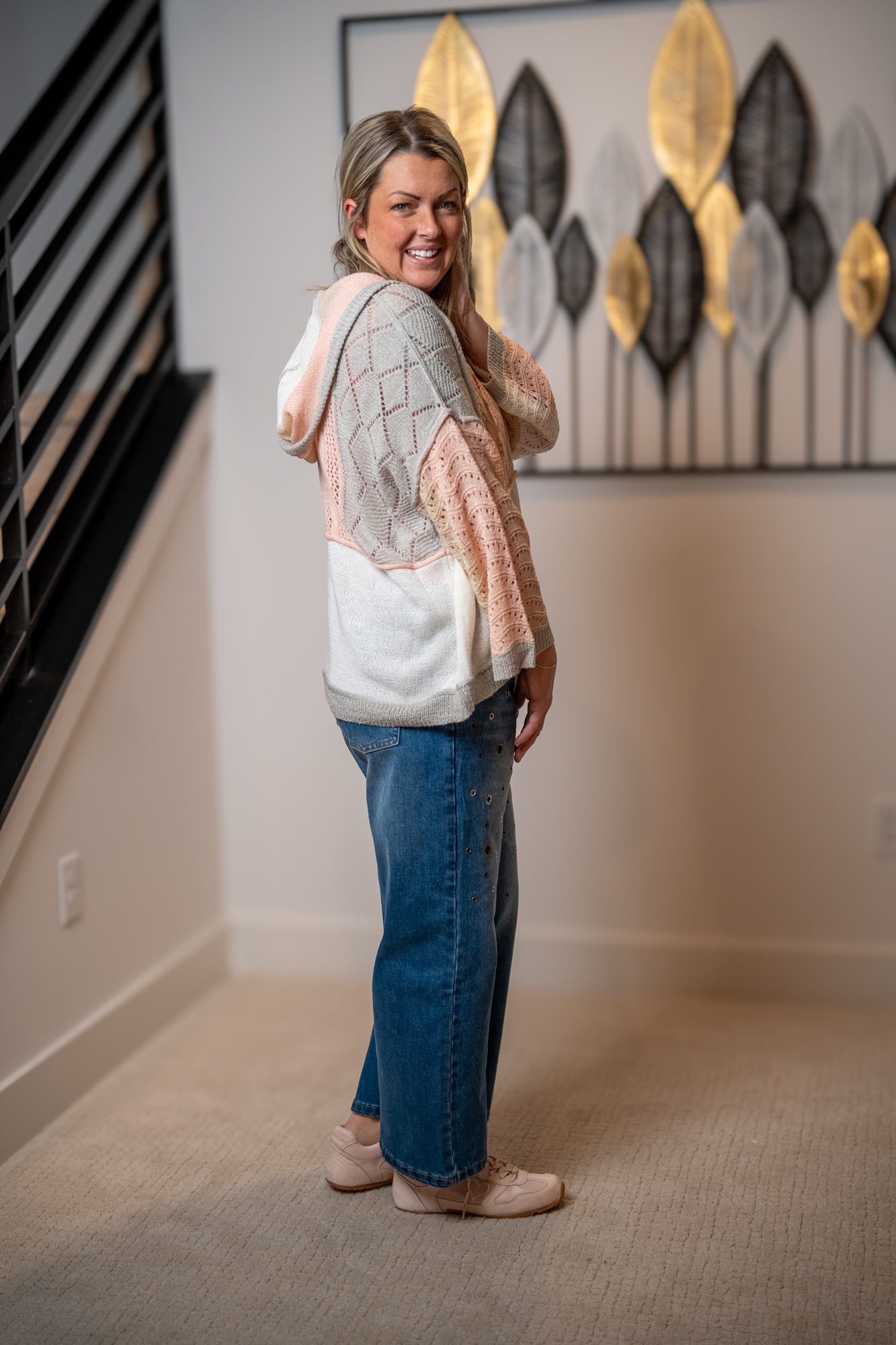 Mello - Cozy Daydream Colorblock Crochet Knit Hoodie