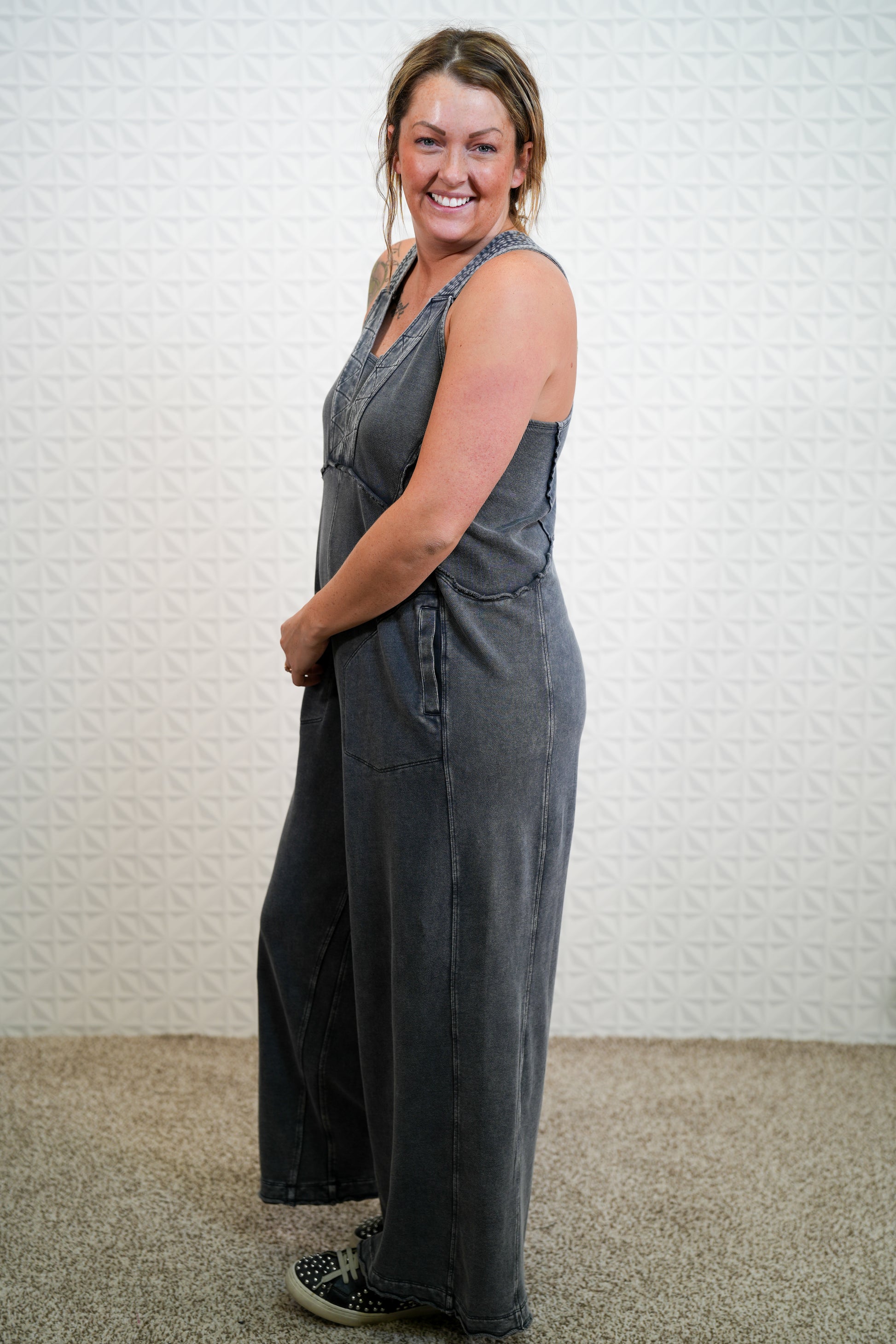 See It Through Mineral Washed Jumpsuit - Buttercup Lynne Boutique