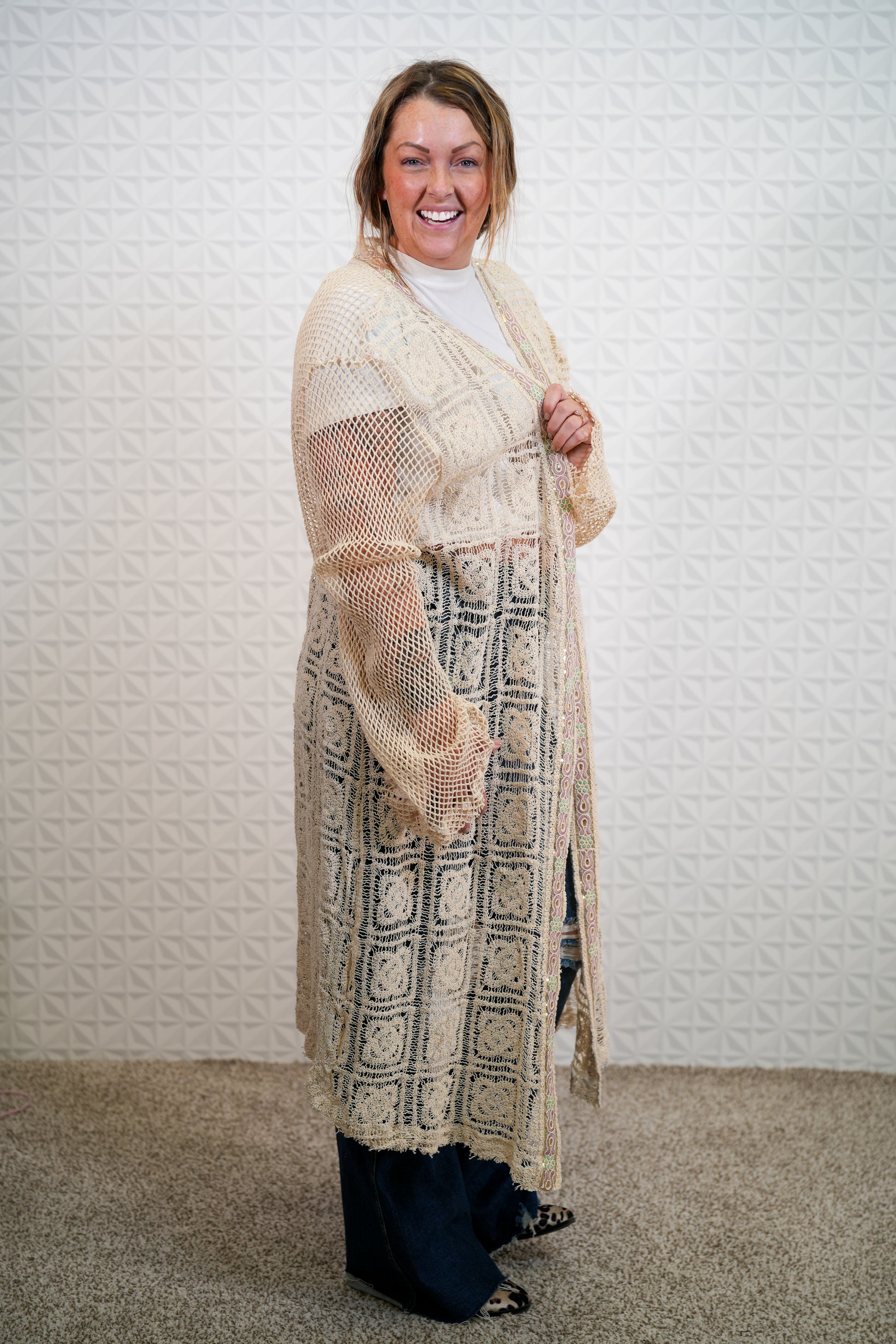 Long Crochet Cardigan Sweater - Buttercup Lynne Boutique