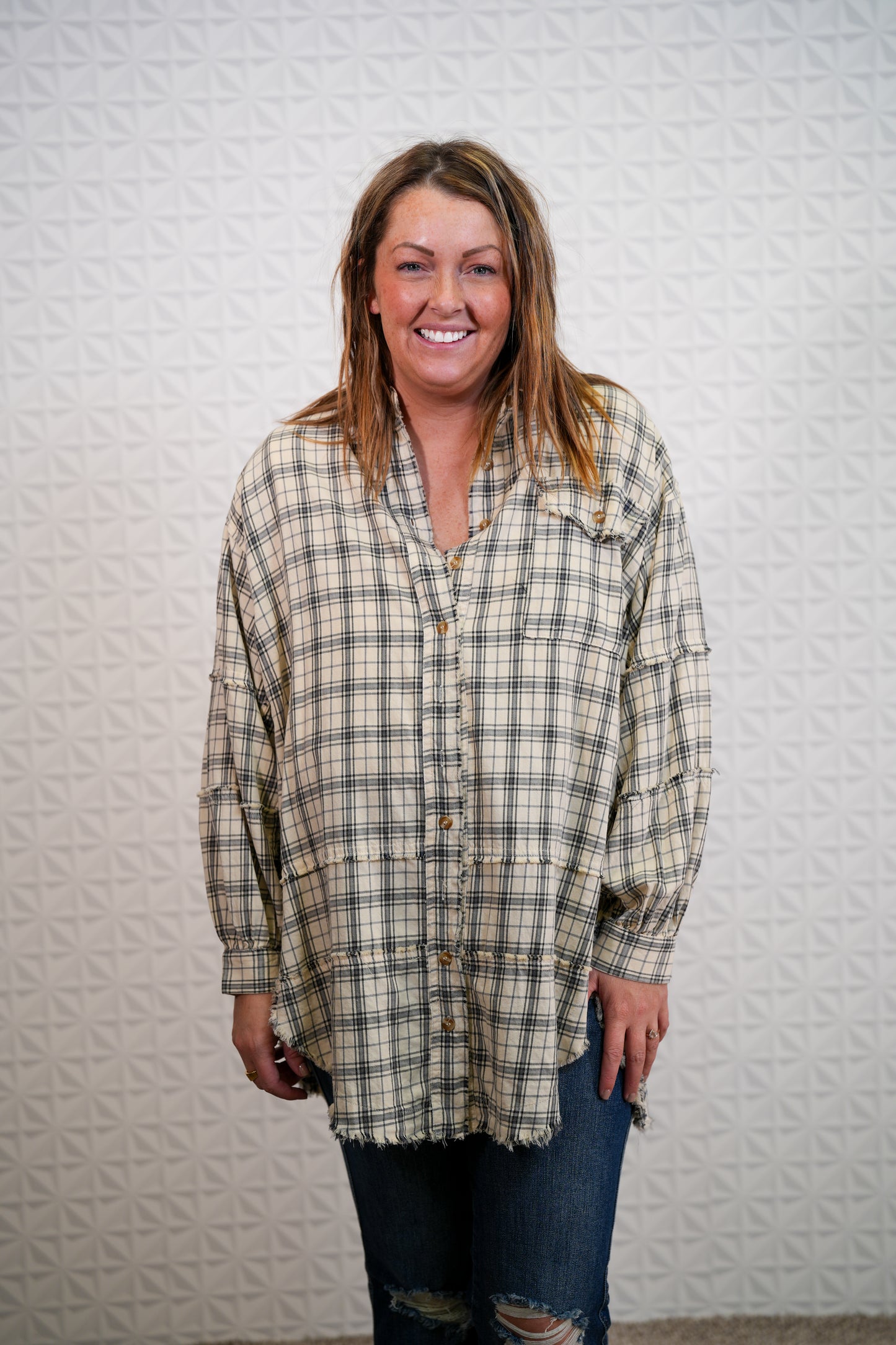 Looking at you Loose Fit Plaid Shirt - Oversized - Natural - Buttercup Lynne Boutique
