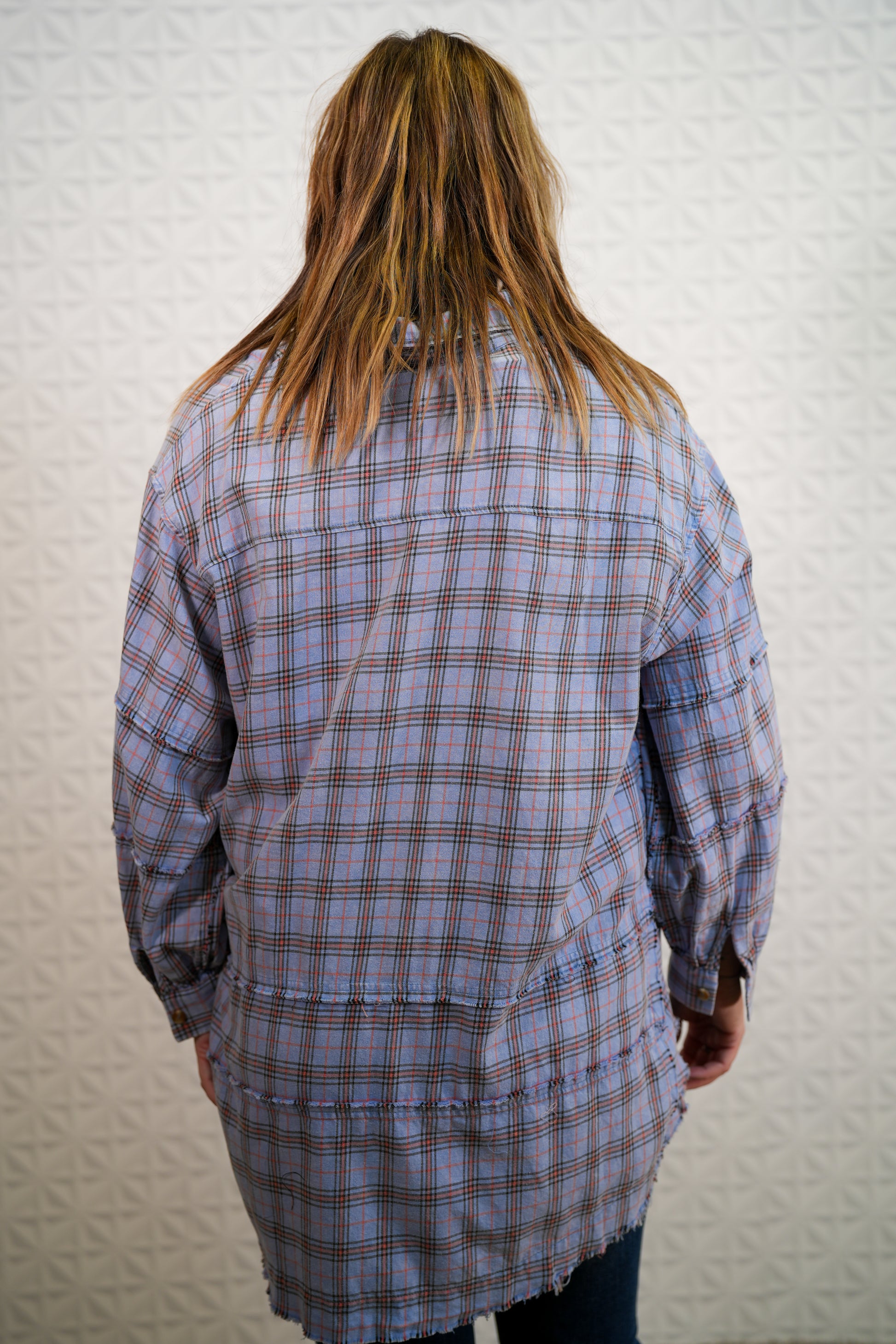 Looking at you Loose Fit Plaid Shirt - Oversized - Periwinkle - Buttercup Lynne Boutique