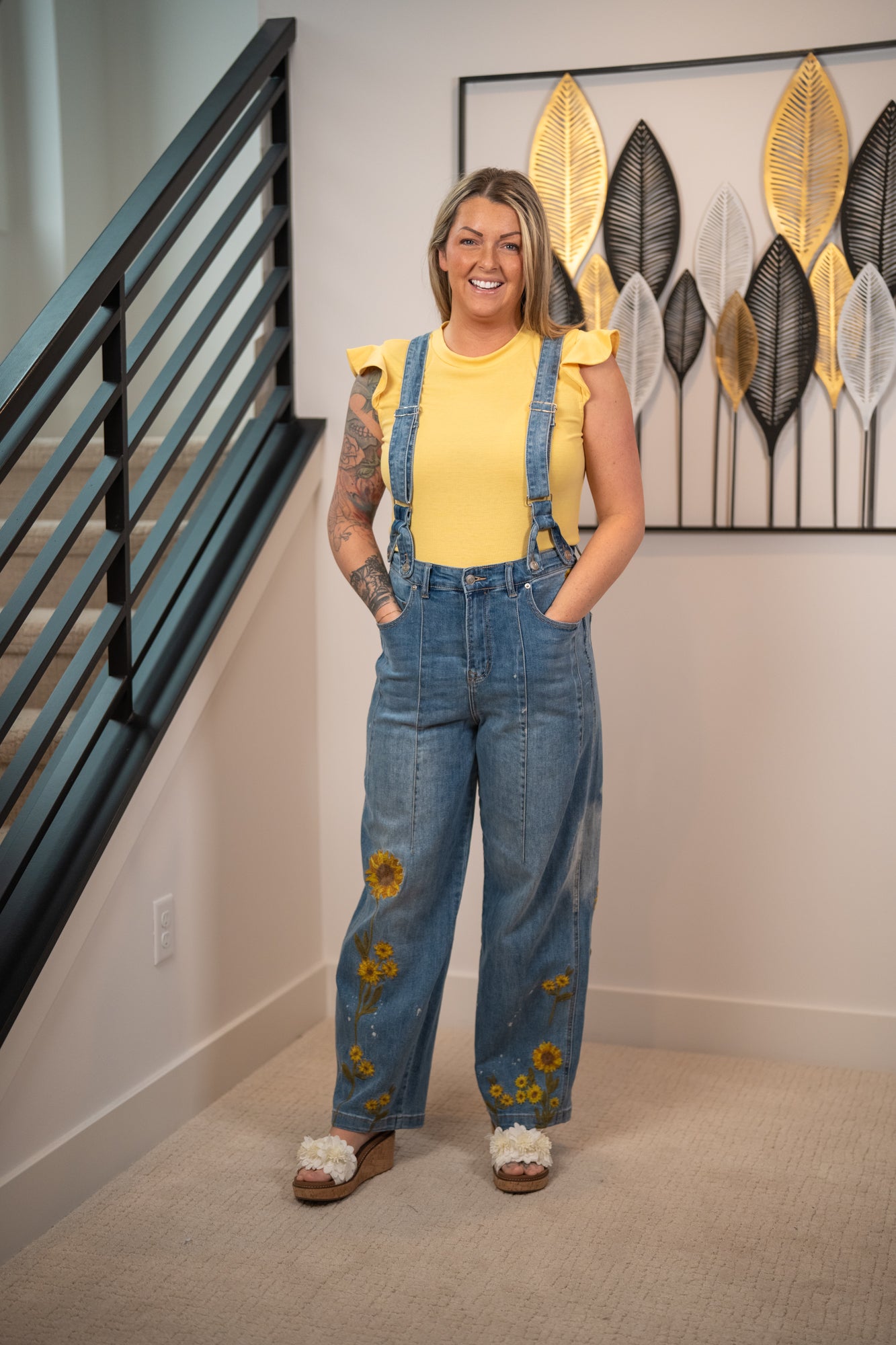 Gilli Dusty Yellow Ruffle Sleeve Top