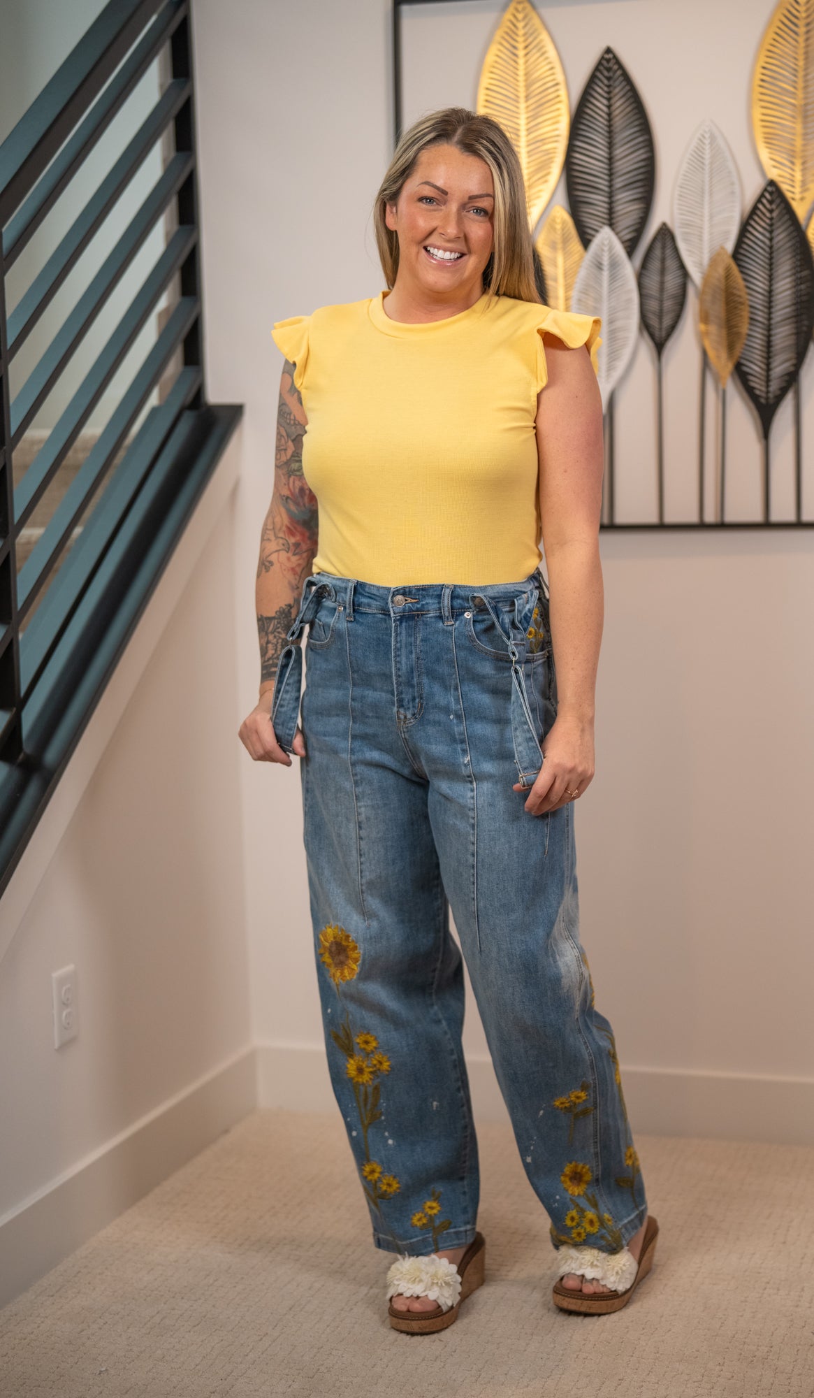 Gilli Dusty Yellow Ruffle Sleeve Top