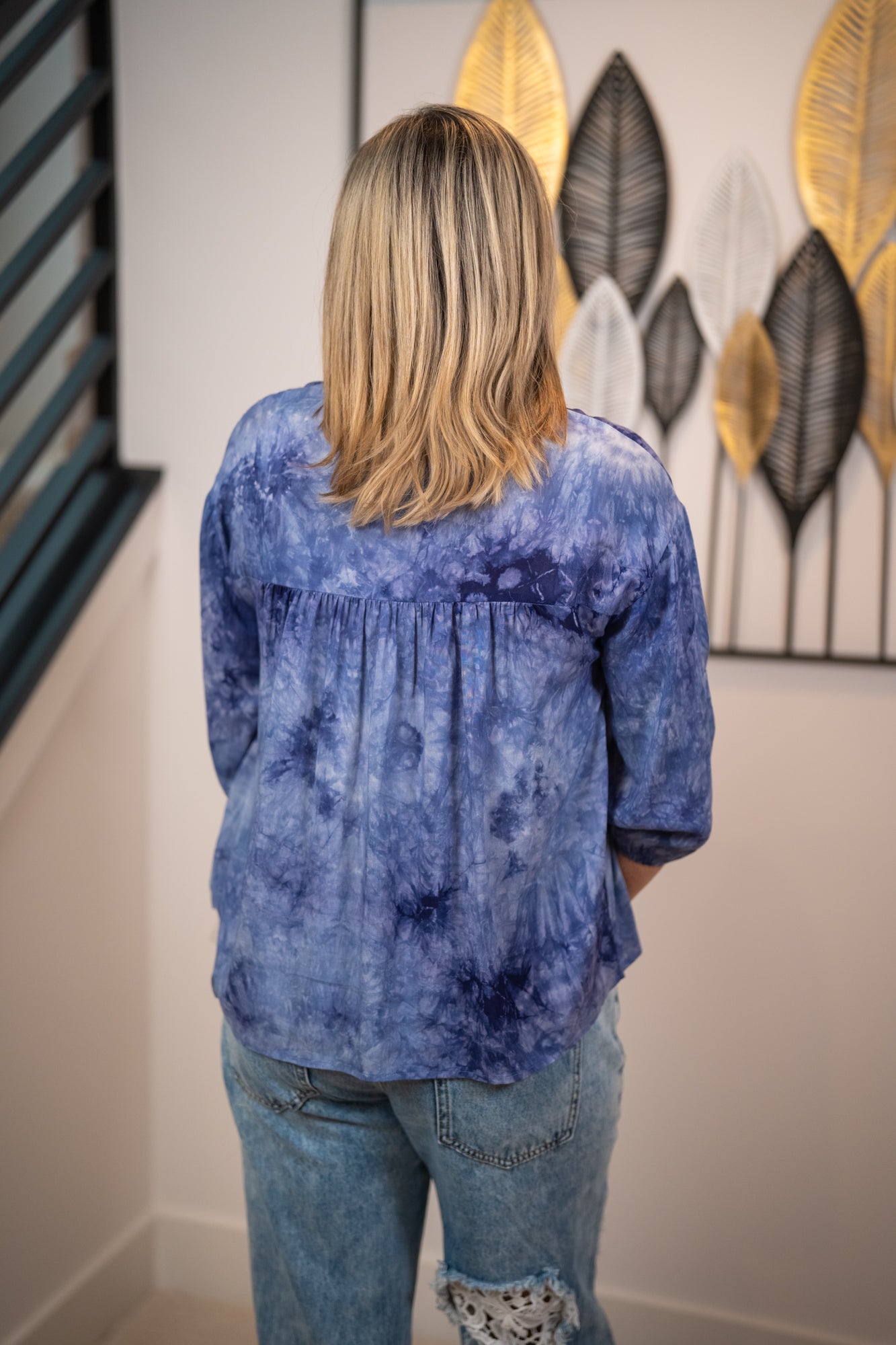 Lovestitch - Tie Dye 3/4 Bubble Sleeve Top