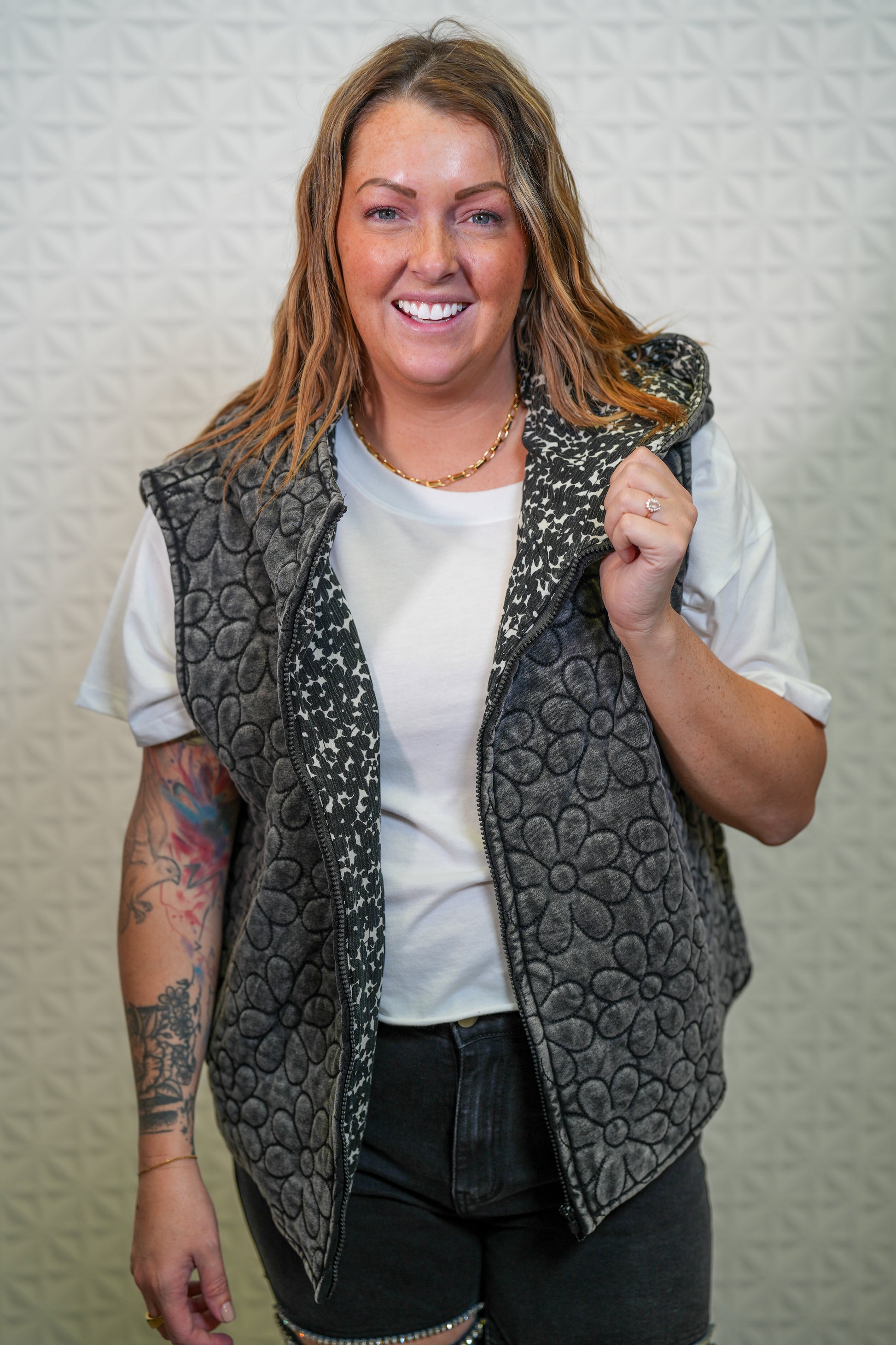 Dreamy Flowers Quilted Hooded Vest - Buttercup Lynne Boutique