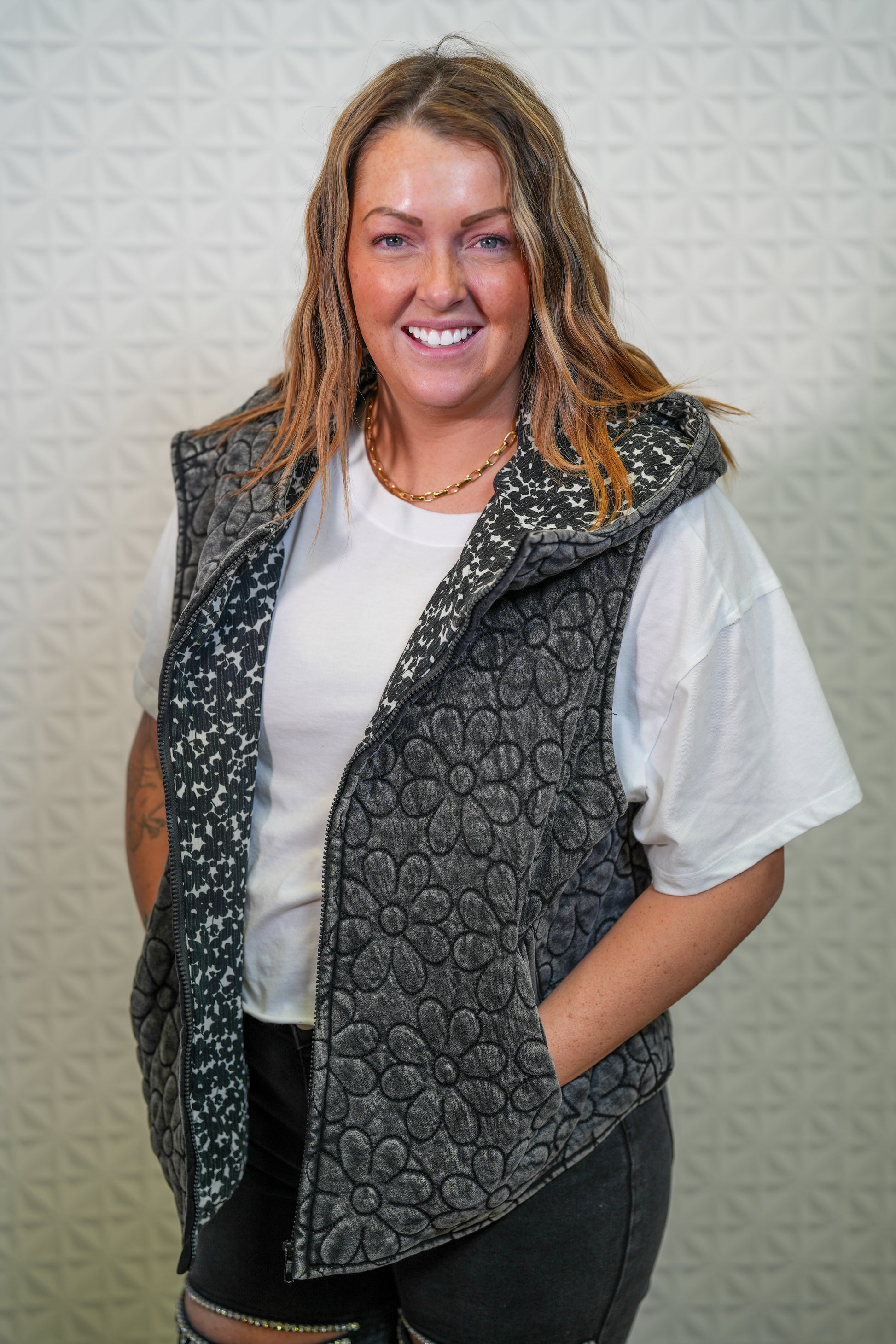 Dreamy Flowers Quilted Hooded Vest - Buttercup Lynne Boutique