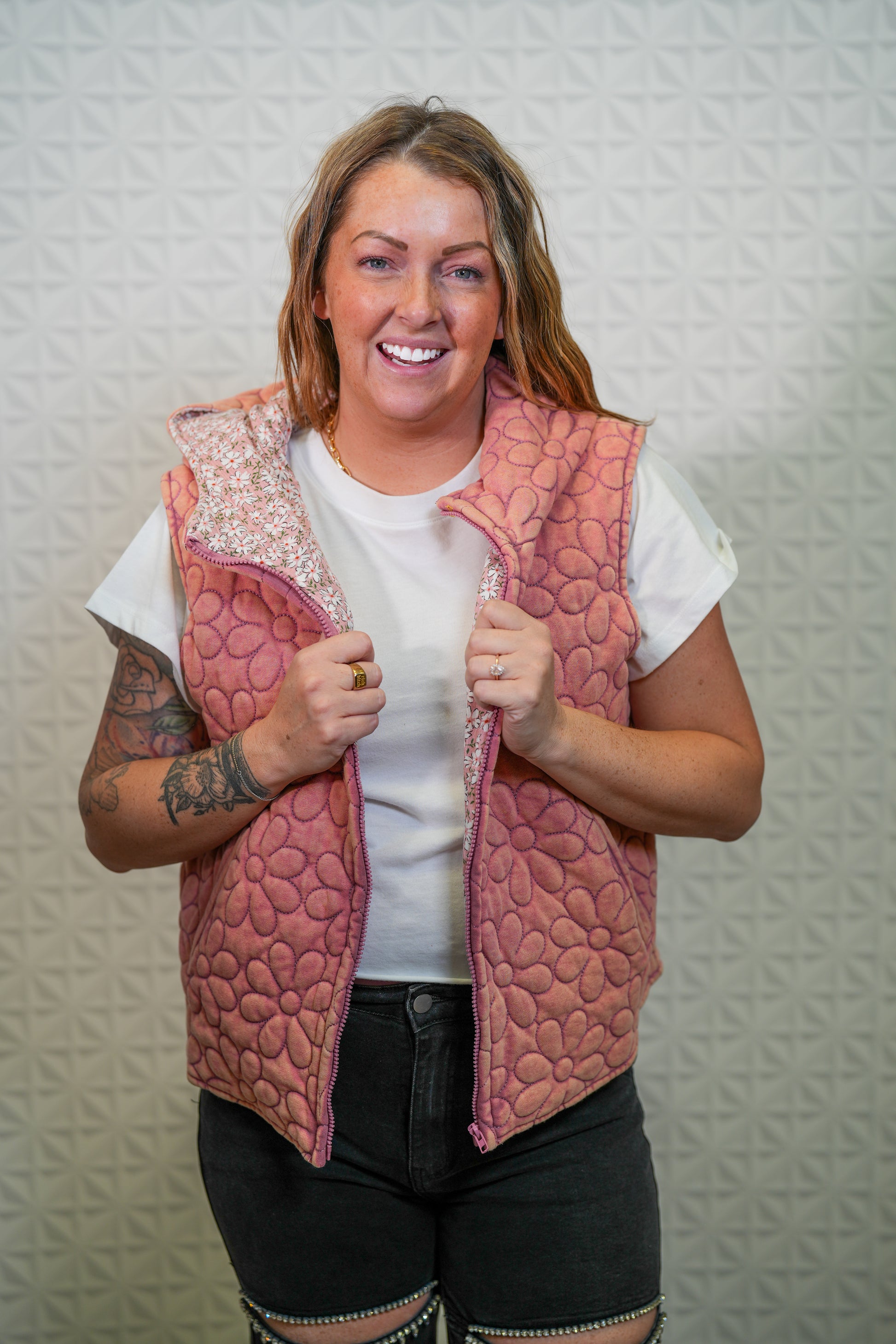 Dreamy Flowers Quilted Hooded Vest - Buttercup Lynne Boutique