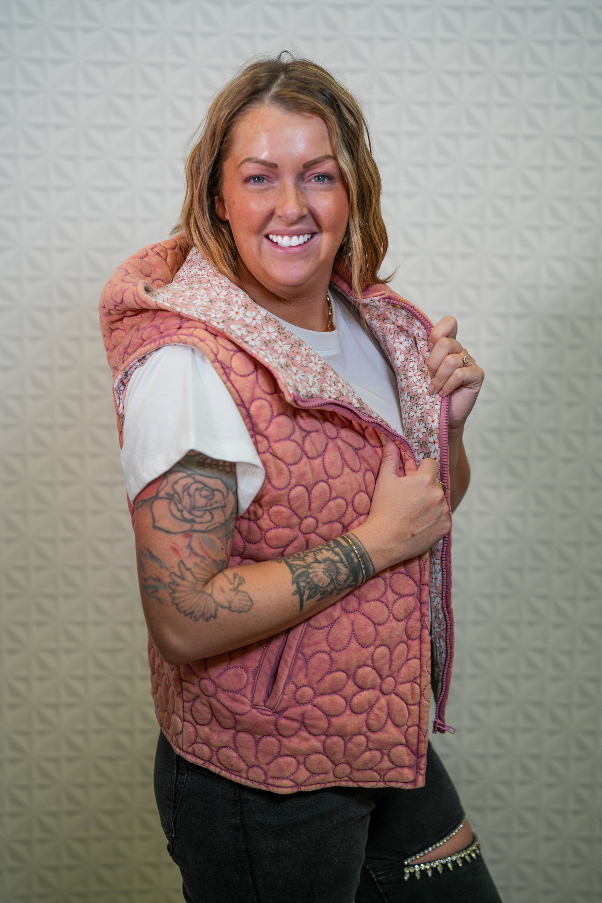 Dreamy Flowers Quilted Hooded Vest - Buttercup Lynne Boutique