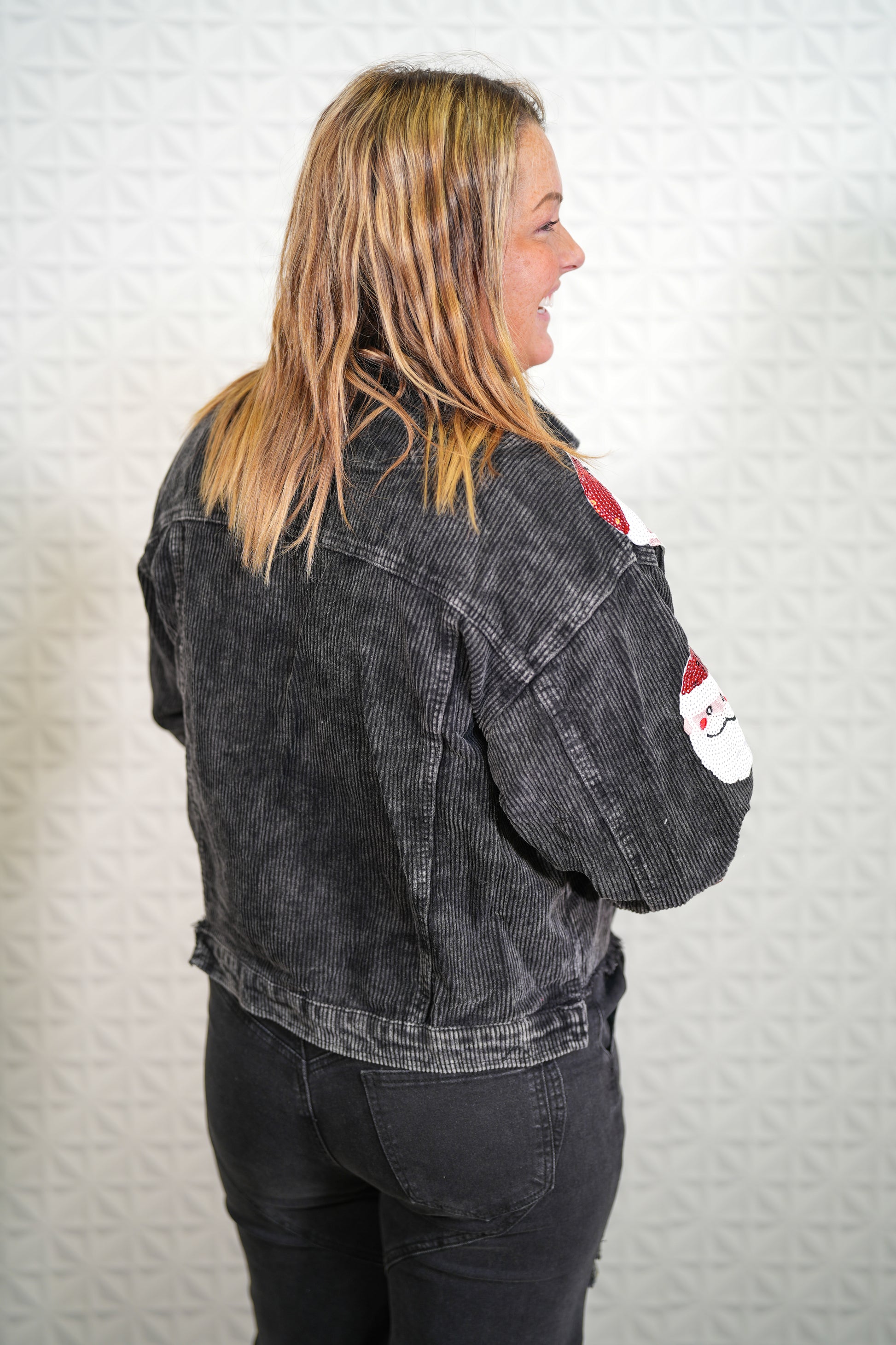 Santa Sequin Jacket Black Corduroy - Buttercup Lynne Boutique