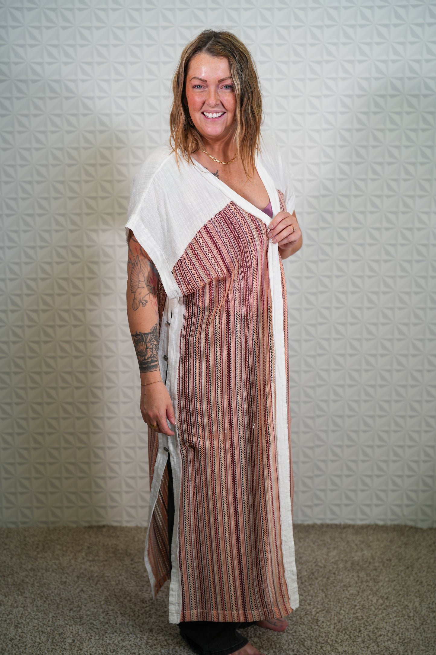 Freedom Earth Toned Ivory Elongated Cardigan - Buttercup Lynne Boutique