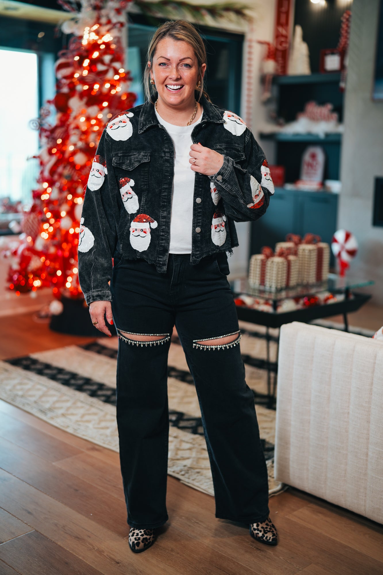 Santa Sequin Jacket Black Corduroy - Buttercup Lynne Boutique