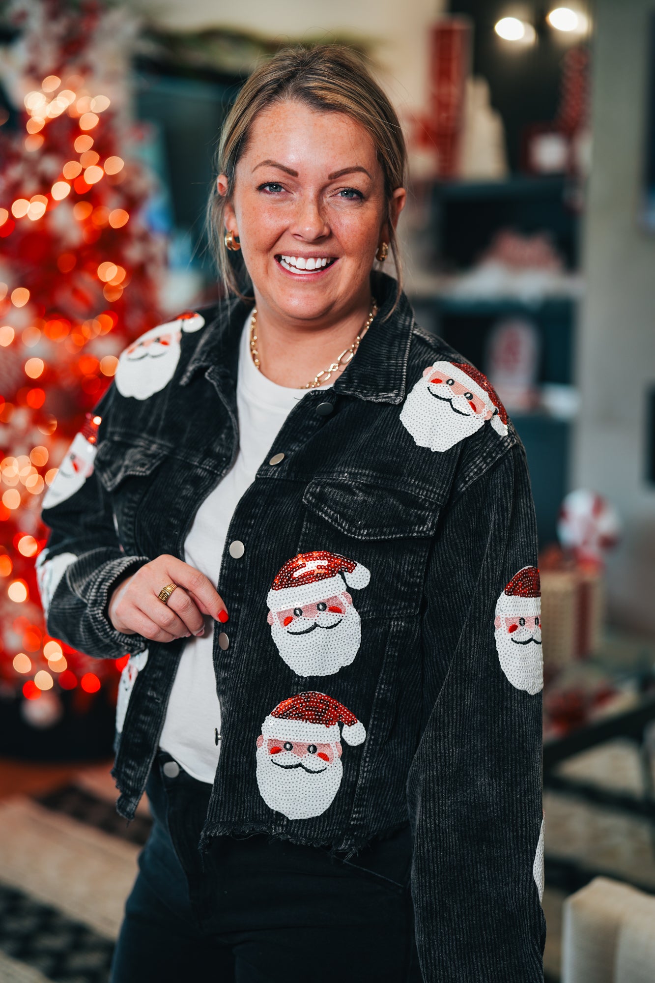 Santa Sequin Jacket Black Corduroy - Buttercup Lynne Boutique