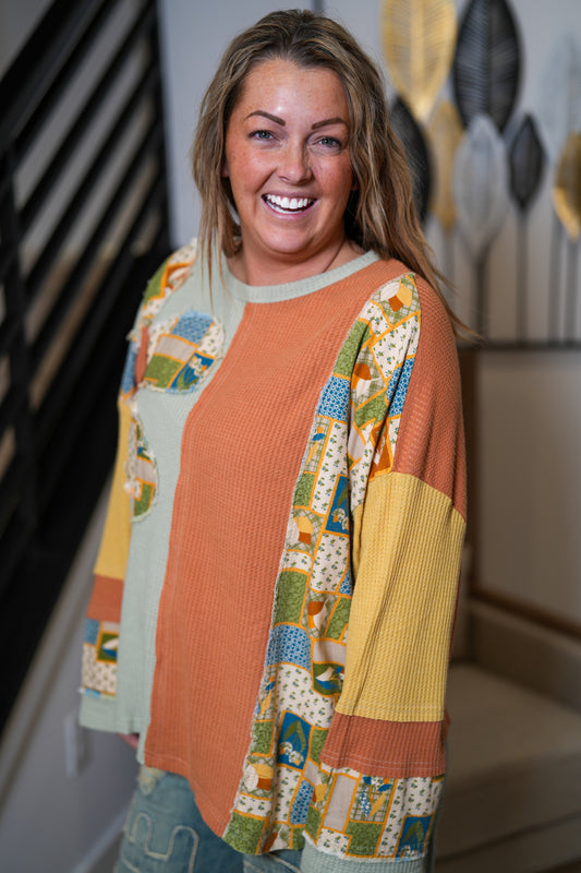 All Around Groovy Color Block Thermal Pullover - Buttercup Lynne Boutique
