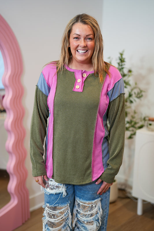 Taste Of Heaven Ribbed Color Block Top - Buttercup Lynne Boutique