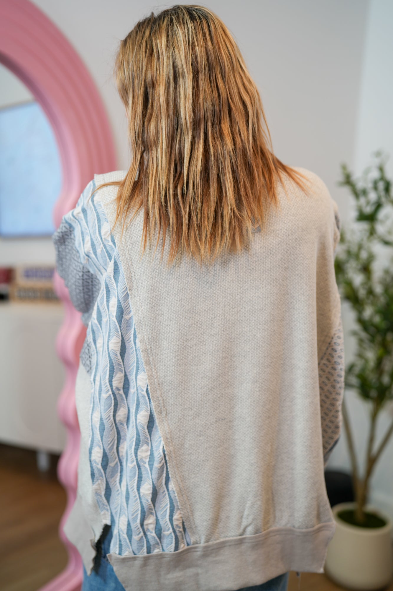 Easy Going Mixed Fabric Sweater - Buttercup Lynne Boutique
