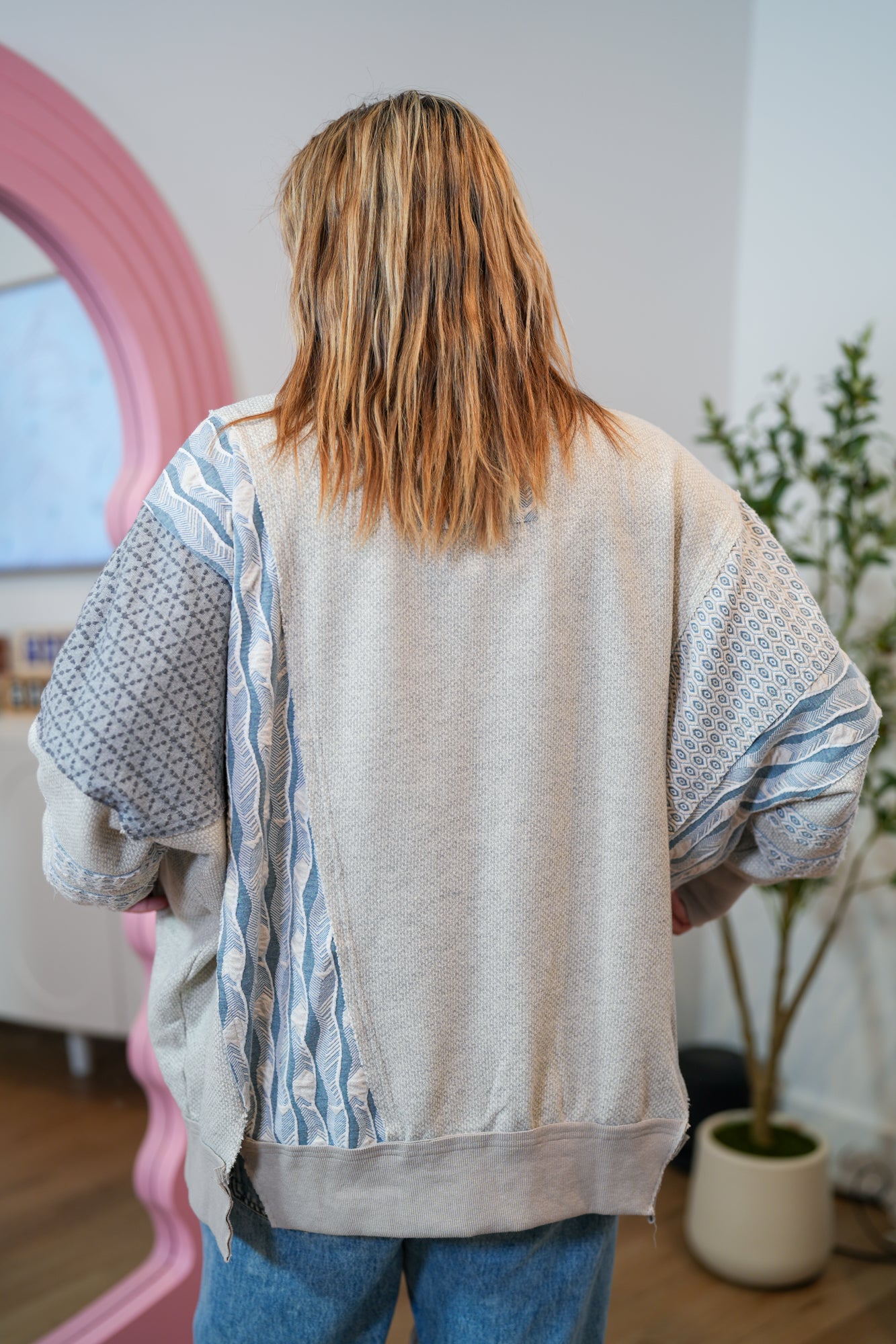 Easy Going Mixed Fabric Sweater - Buttercup Lynne Boutique