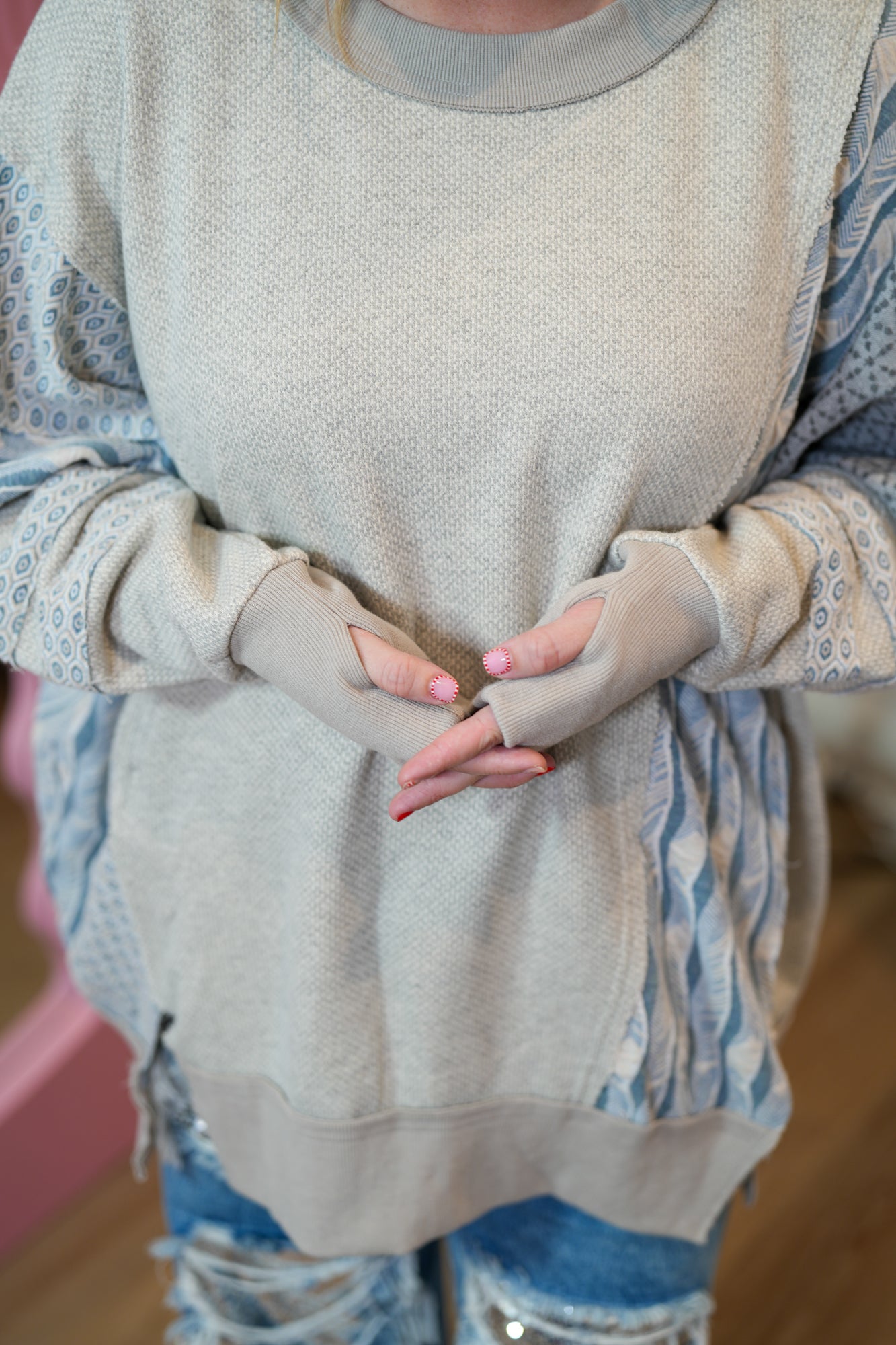 Easy Going Mixed Fabric Sweater - Buttercup Lynne Boutique