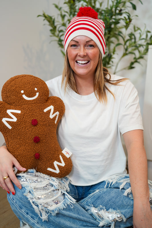 Stripe Beanie with Pom Pom - Buttercup Lynne Boutique