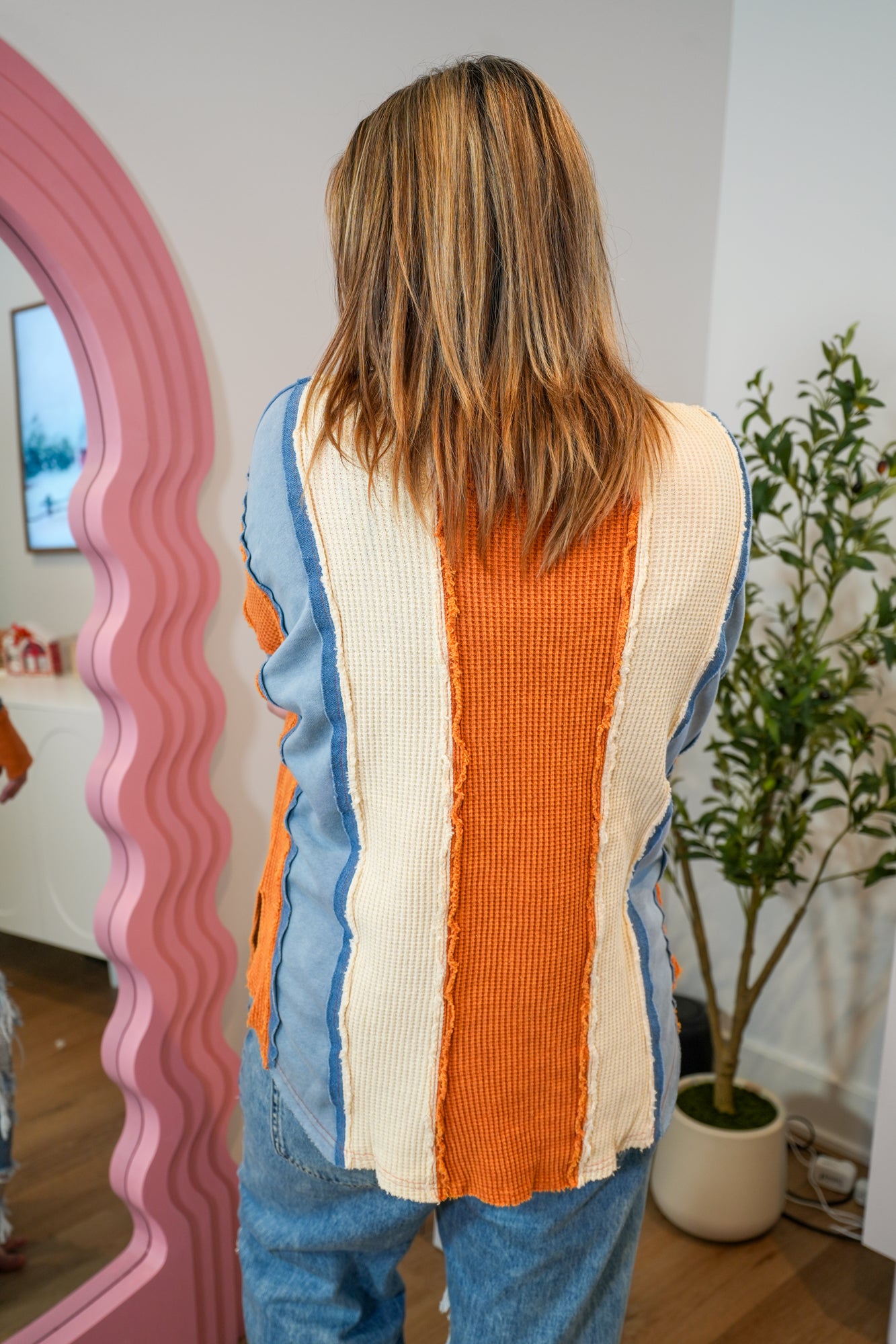 Mixed Fabric Long Sleeve Pullover - Buttercup Lynne Boutique