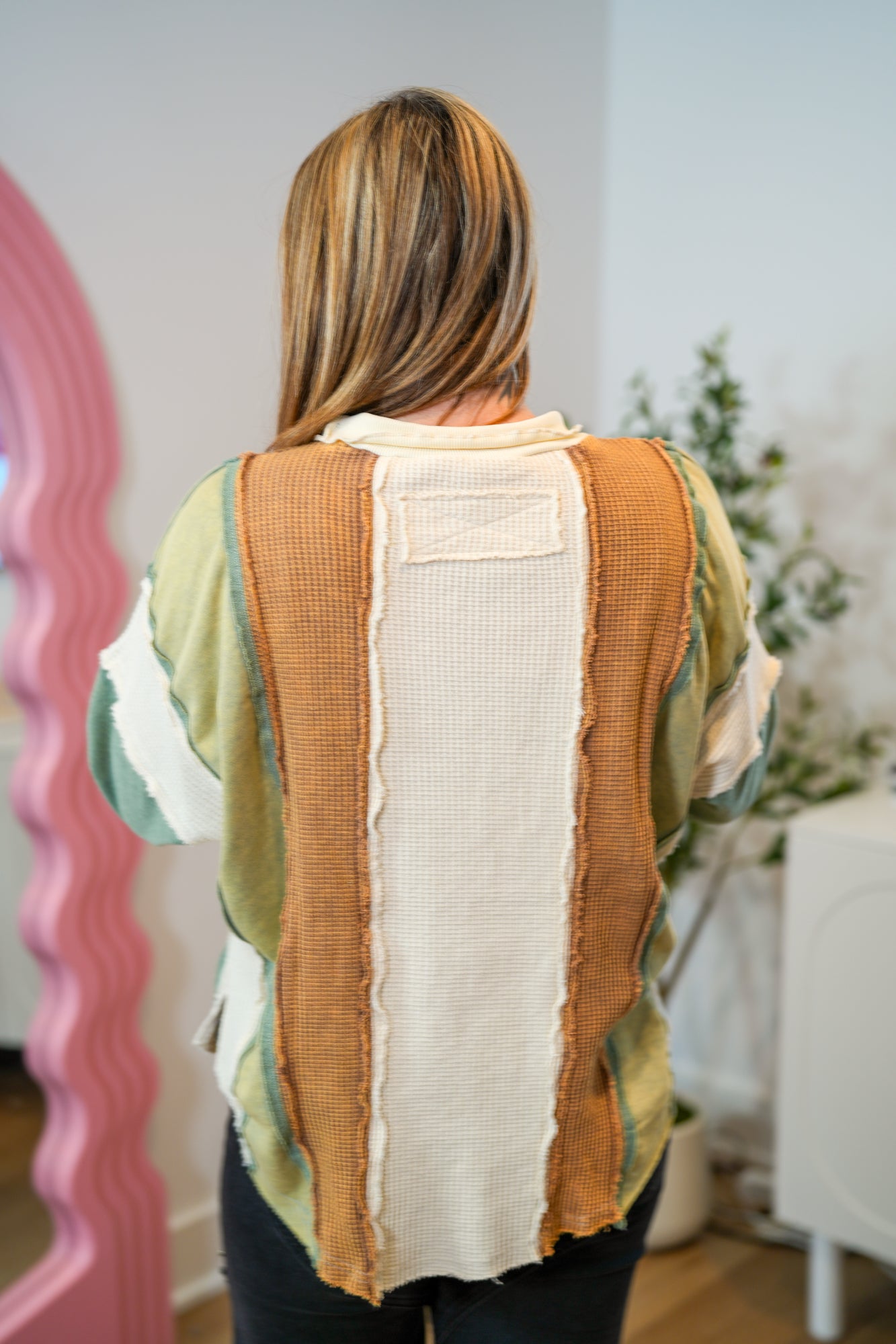 Mixed Fabric Long Sleeve Pullover - Buttercup Lynne Boutique