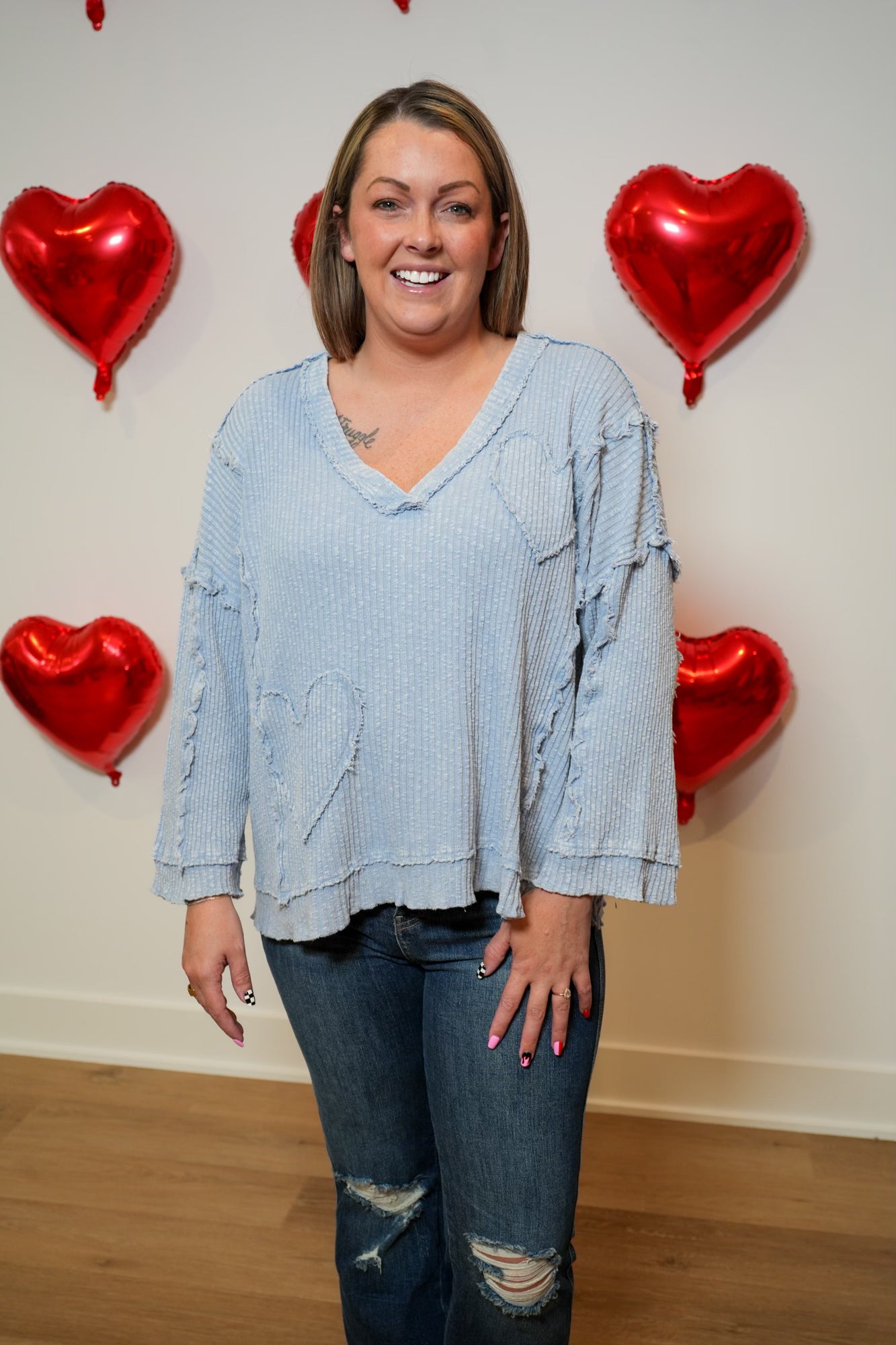 Can't Believe My Eyes Heart Patch Pullover - Buttercup Lynne Boutique