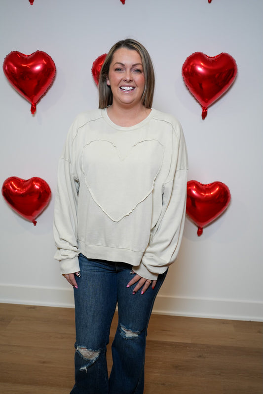 Heart Patch Terry Knit Pullover - Buttercup Lynne Boutique